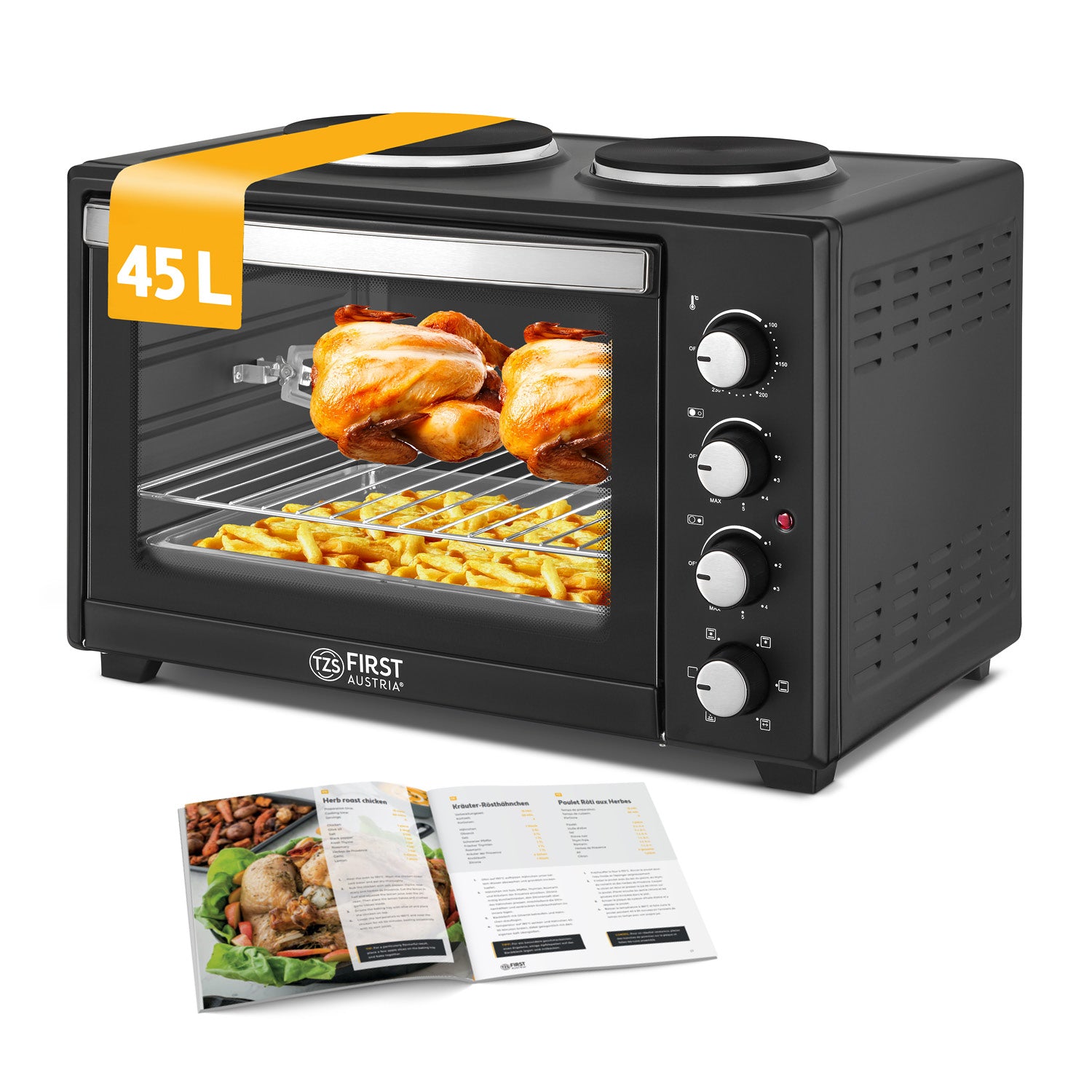 Mini-Backofen 45L, mit Kochplatten, Umluft