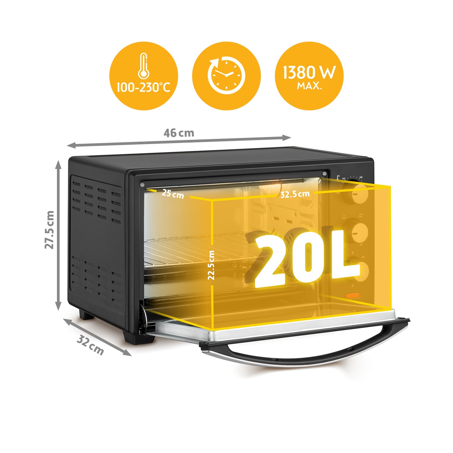 Mini-Backofen 20L mit Umluft, platzsparend