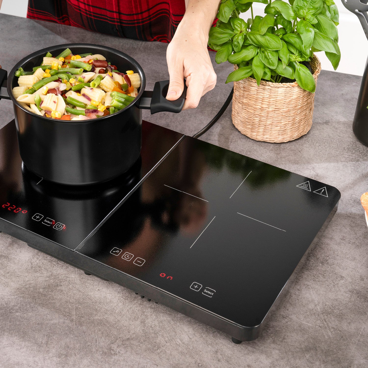 Doppel-Induktionskochplatte 3500 W, Touch-Bedienung, mit Timer