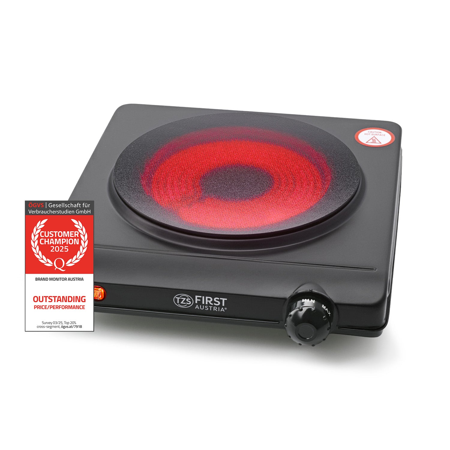 Infrarot-Kochplatte 1250W, Glaskeramik, stufenlose Temperatur