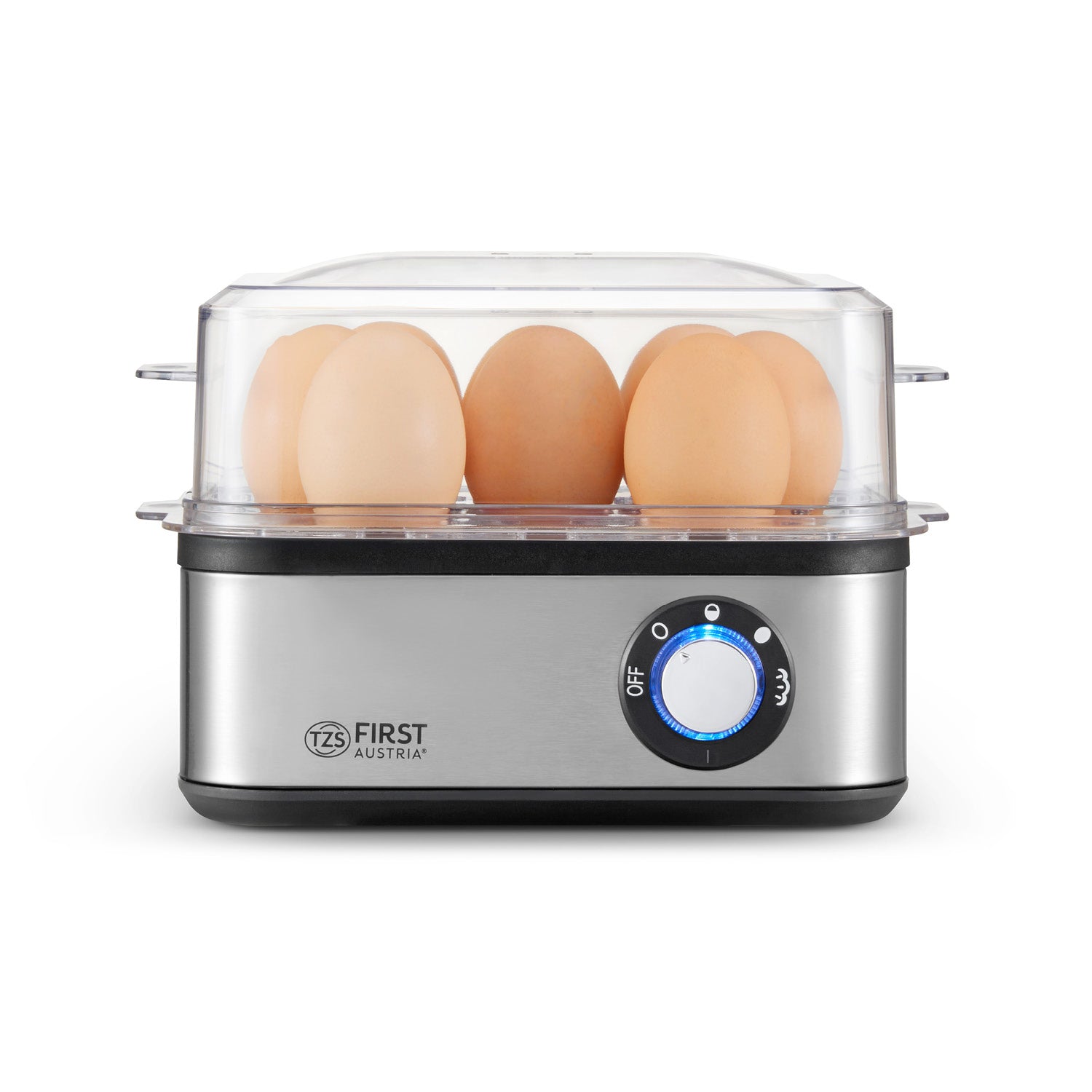 Elektrischer Eierkocher für 3 Eier, Edelstahl, kompakt & sicher