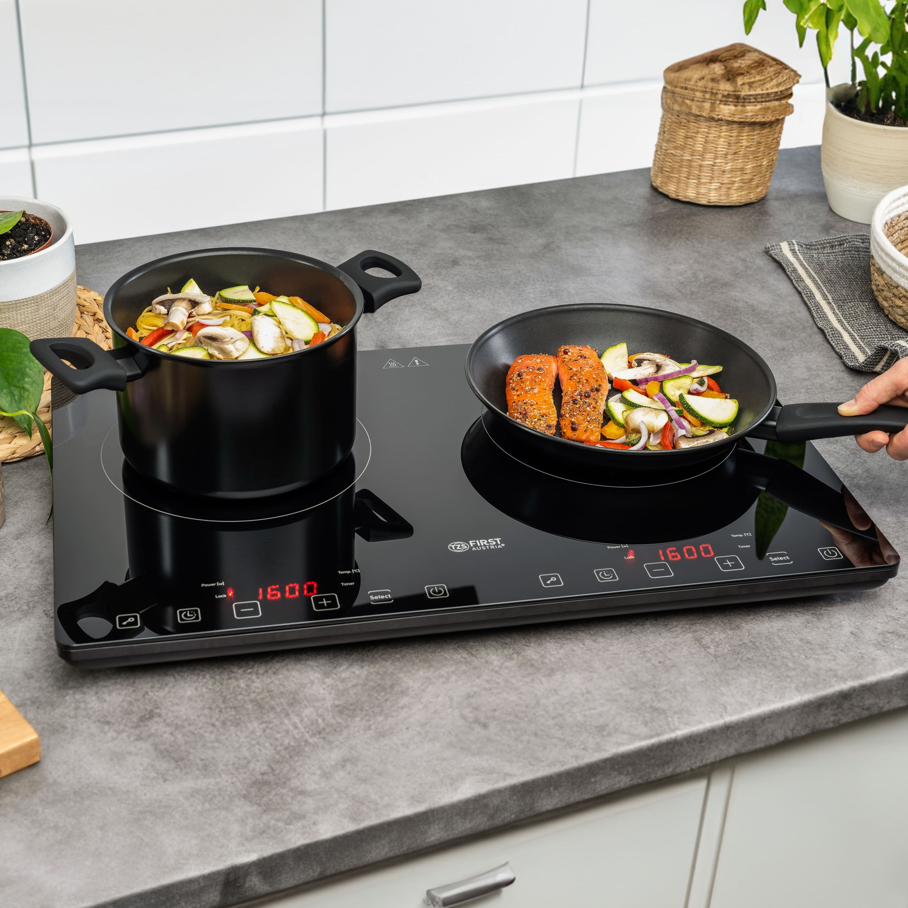 Doppel-Induktionskochplatte 3400 W, Touch-Bedienung, mit Timer