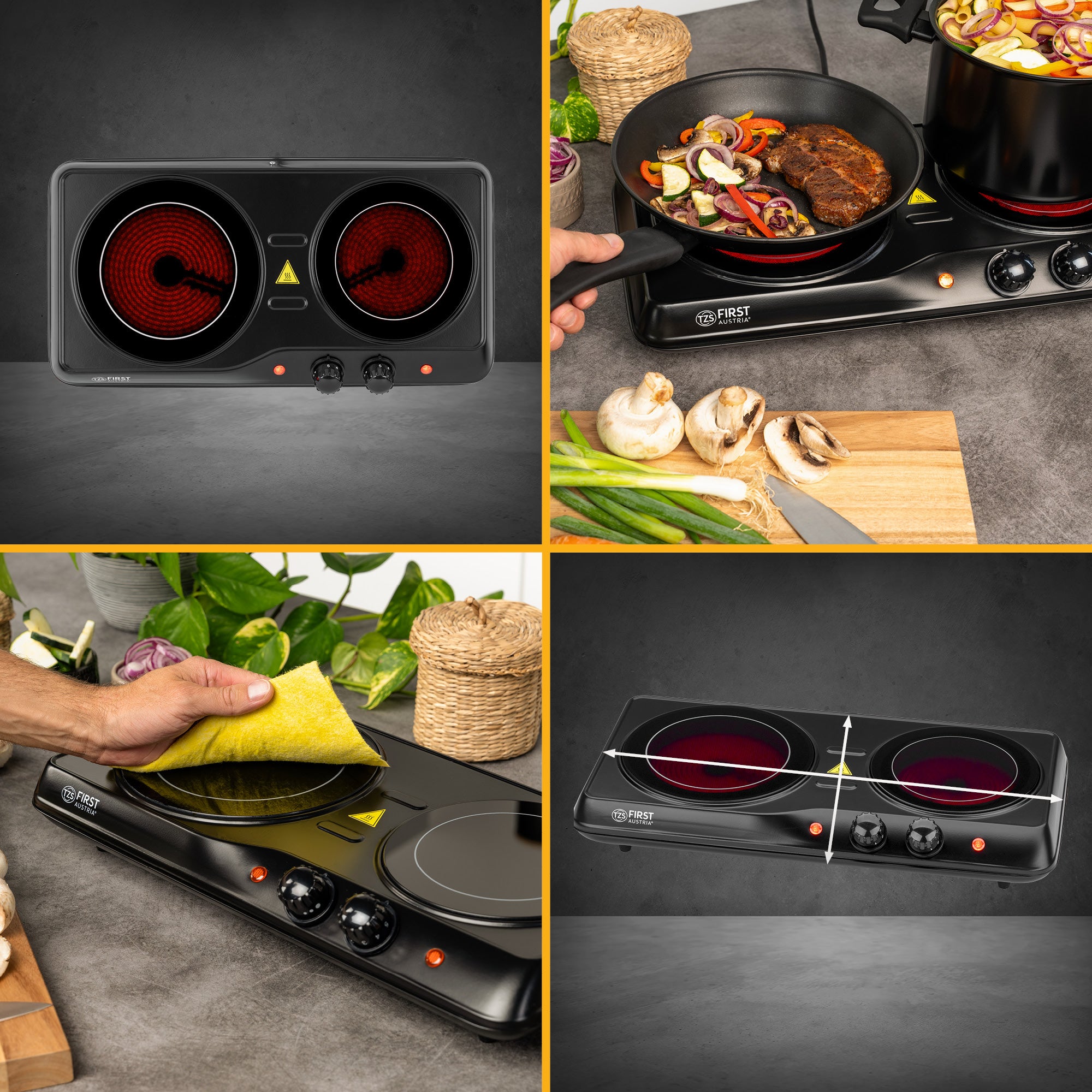 Double Infrared Hotplate 2000 W, Glass Ceramic, 19/16.5 cm