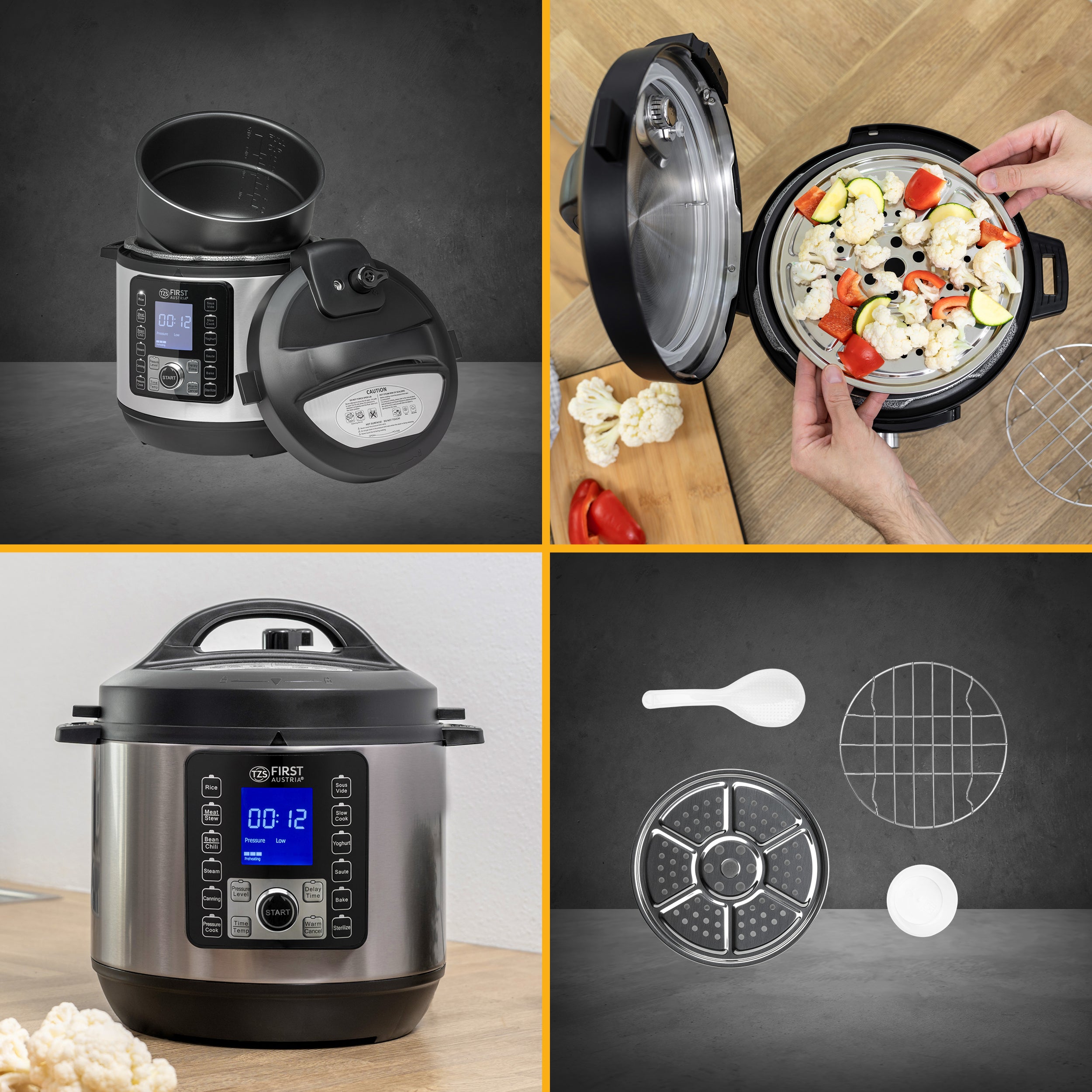 Electric Pressure Cooker 6 L, Multi Cooker, 9 Programs, Grey