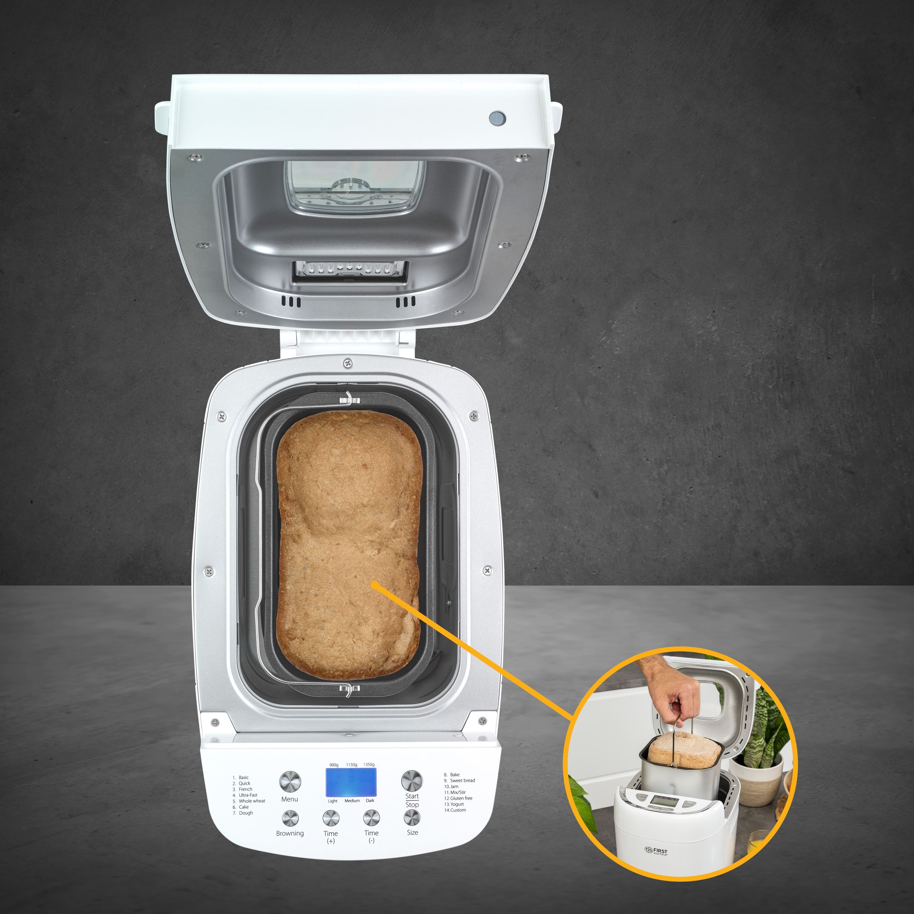 Brotbackmaschine 900g, 13 Programme, Antihaft-Beschichtung