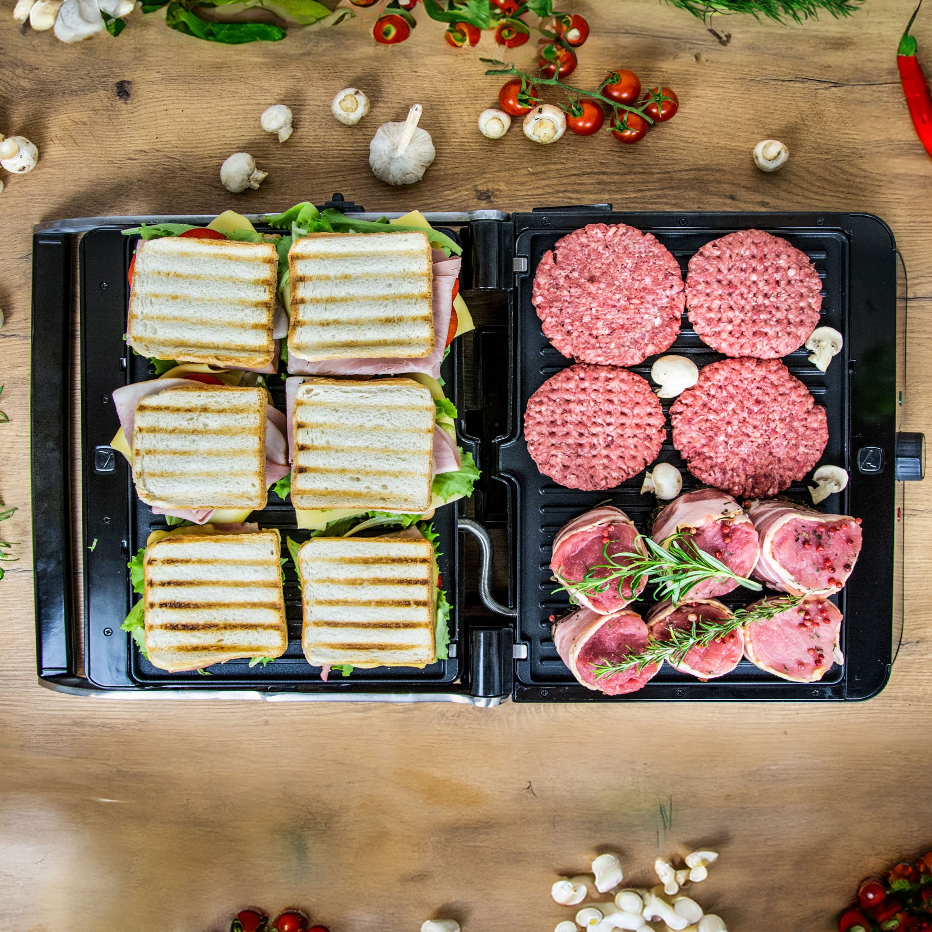 Tischgrill 1800 W, antihaftbeschichtet, 180° klappbar