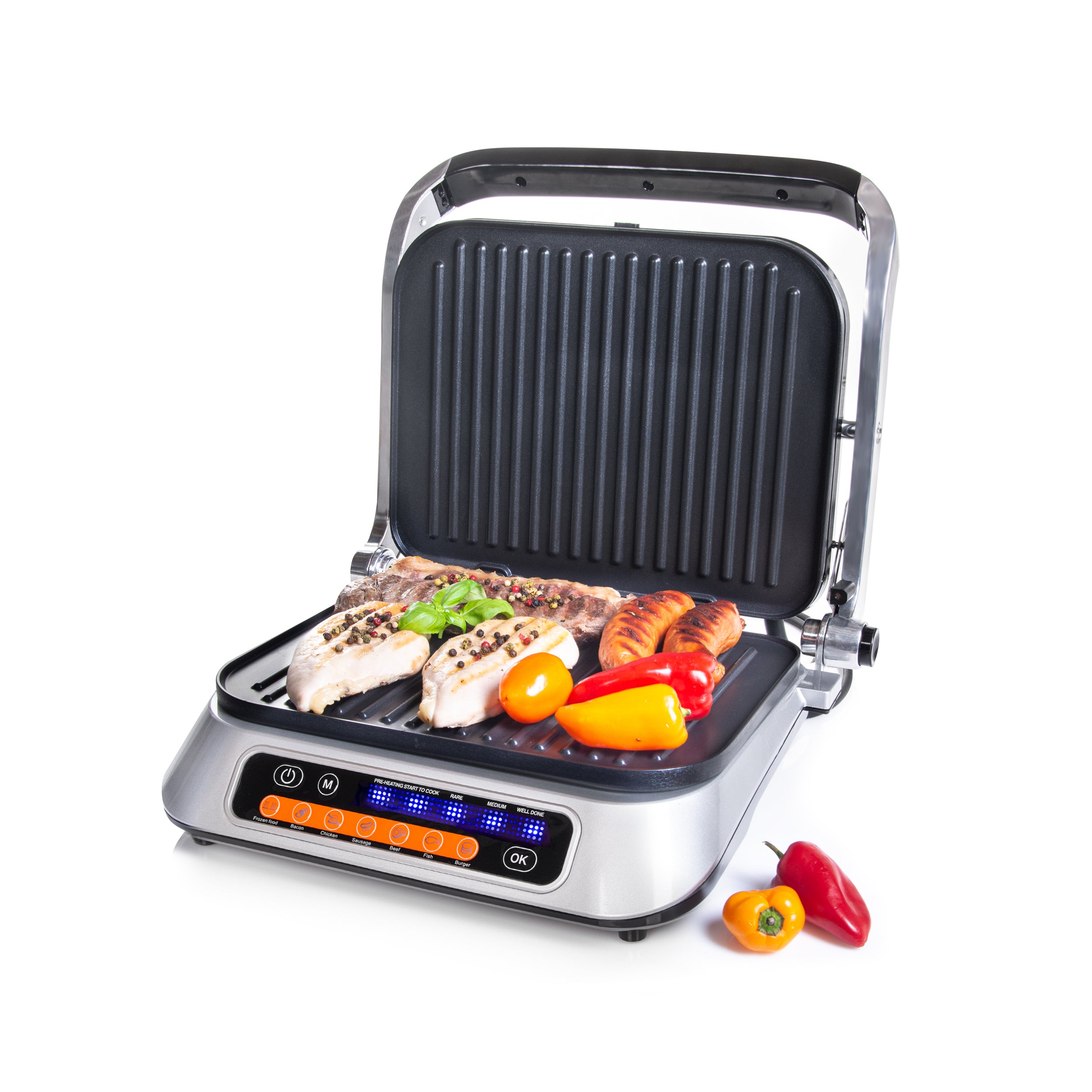 Kontaktgrill digital, Tischgrill, 2100W, antihaftbeschichtete Platten