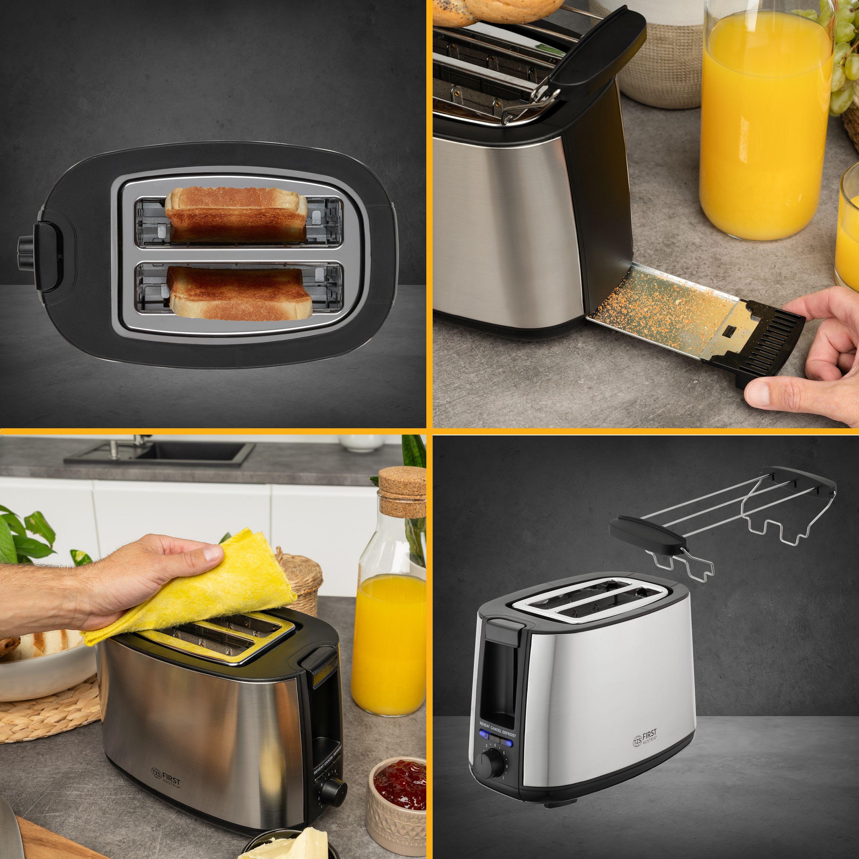 Toaster 2 Scheiben, mit Brötchenaufsatz, 7 Bräunungsstufen