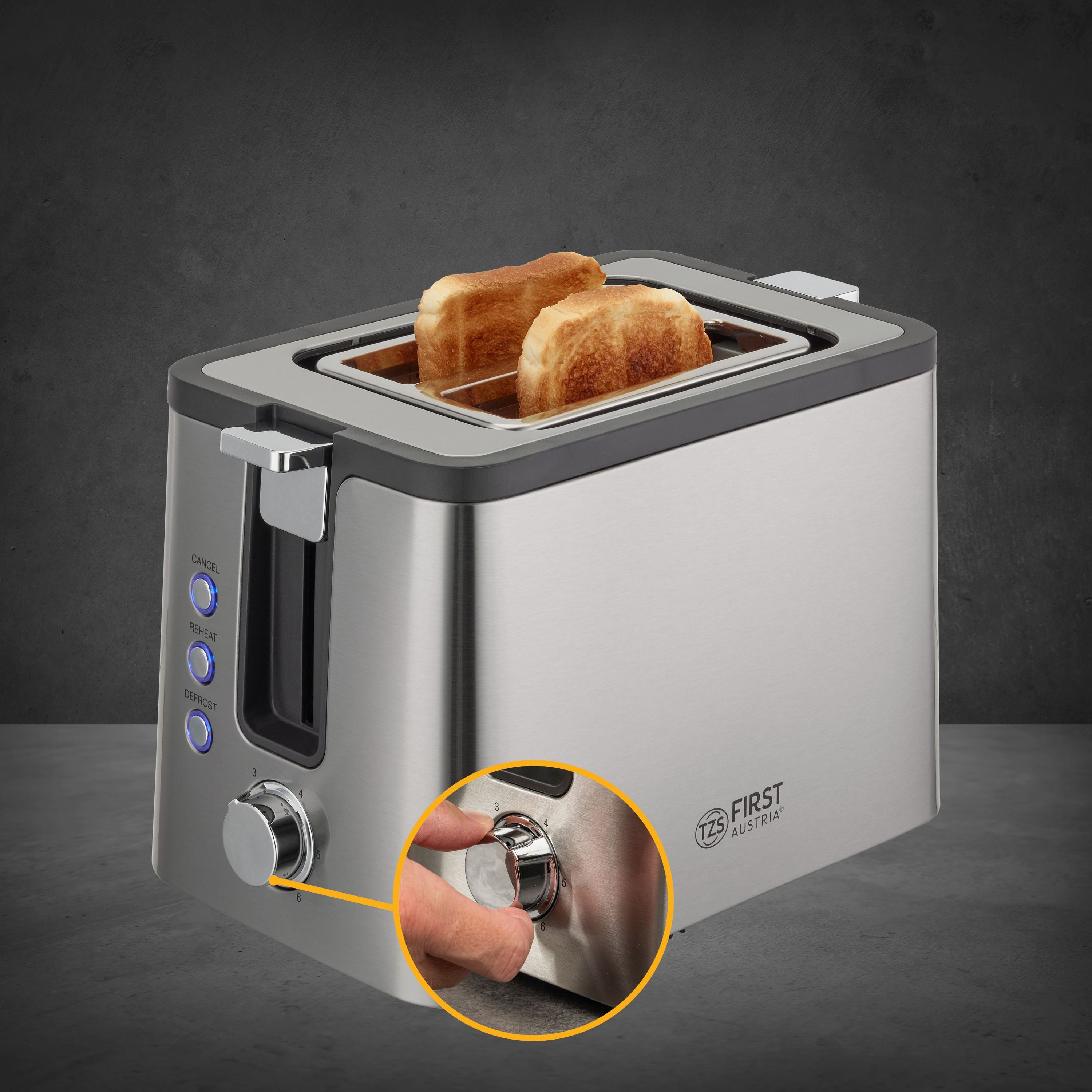 Toaster 2 Scheiben, Edelstahl, mit Brötchenaufsatz