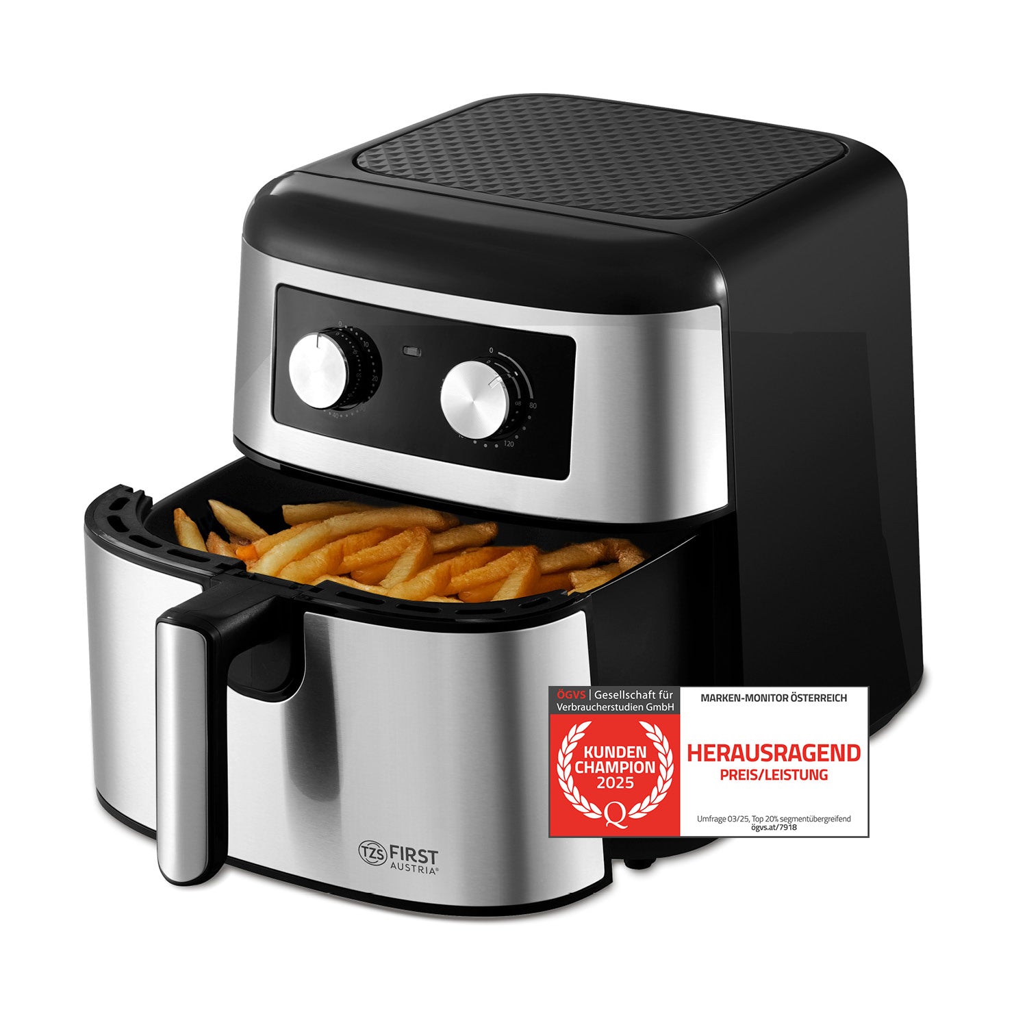 Heißluftfritteuse 8 l – mechanisch, 1700 W, Antihaft, Timer, leise, fettarm & kompakt