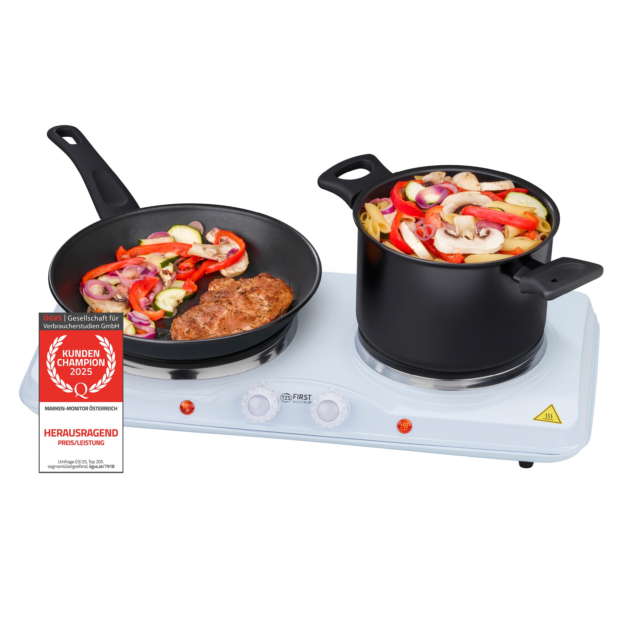 Double Hot Plate 2500W, Mobile & Powerful - White