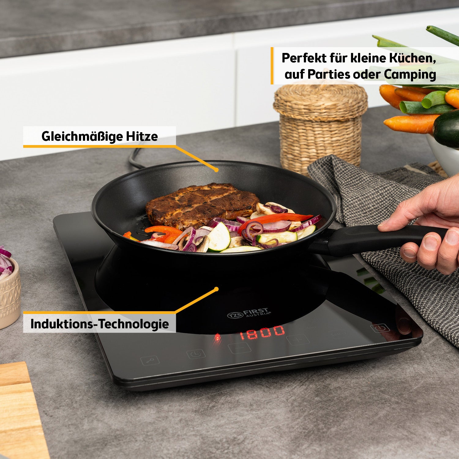 Induktionskochplatte 210 mm mit Touch-Bedienung & Timer