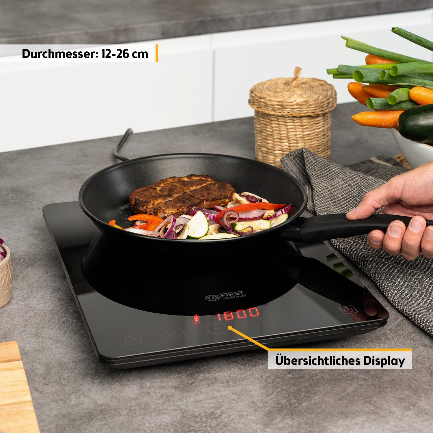 Induktionskochplatte 210 mm mit Touch-Bedienung & Timer