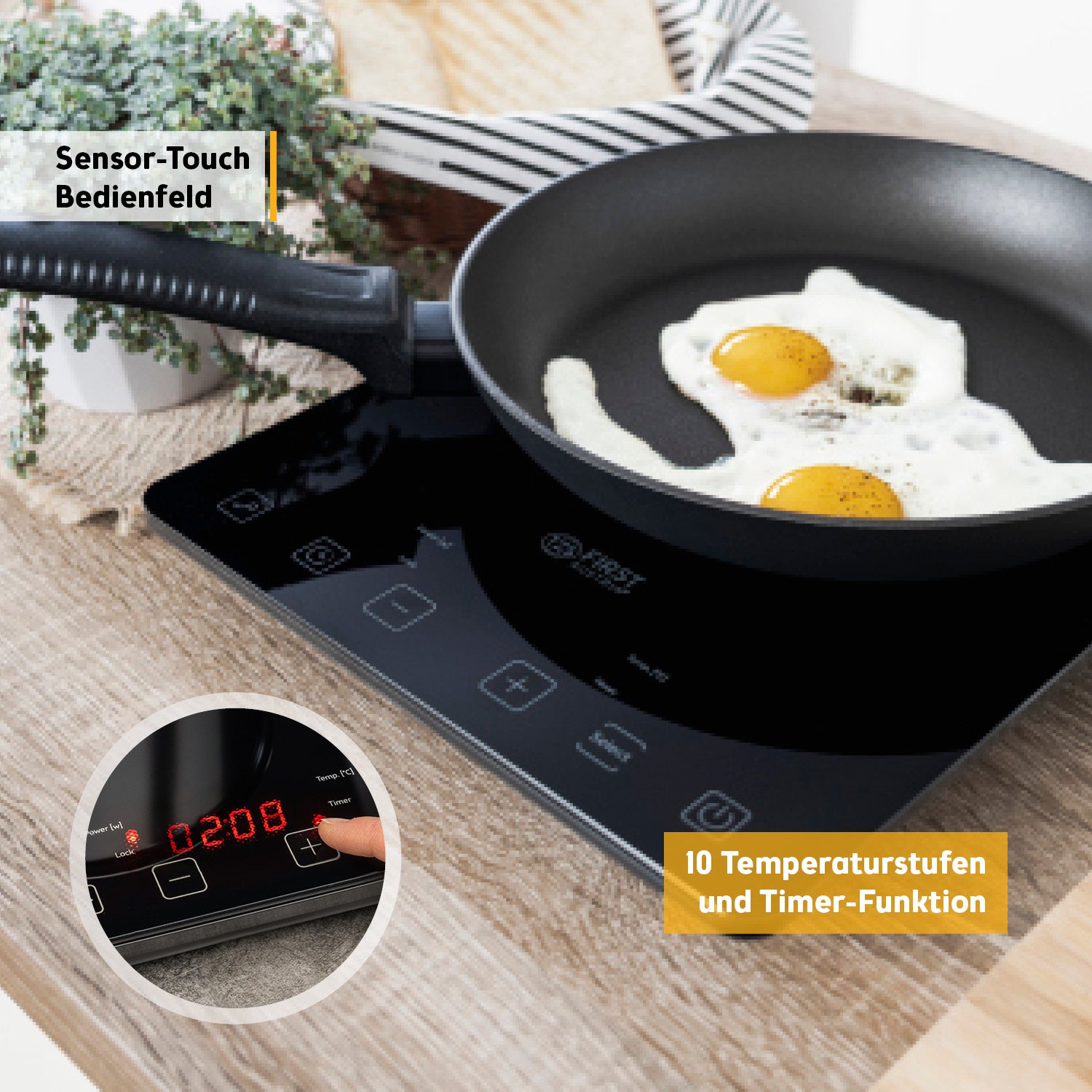 Induktionskochplatte 210 mm mit Touch-Bedienung & Timer