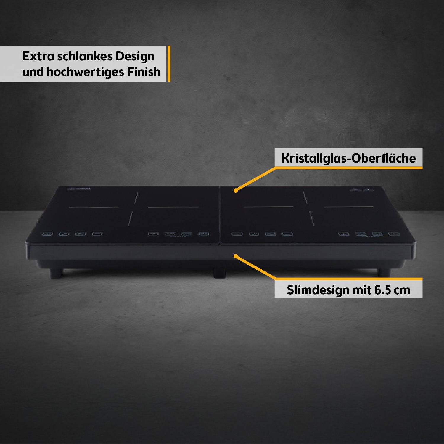 Induktions-Doppelkochplatte 2×220 mm, digital & leistungsstark