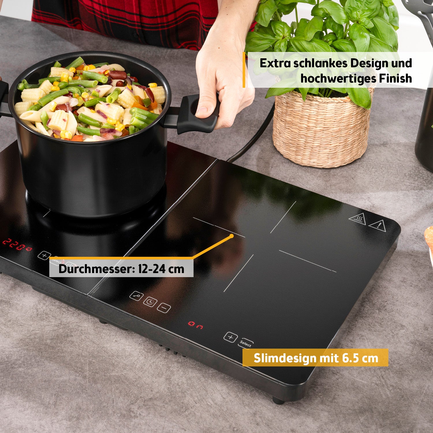 Induktions-Doppelkochplatte Profi, 2 Kochzonen, 3500 W