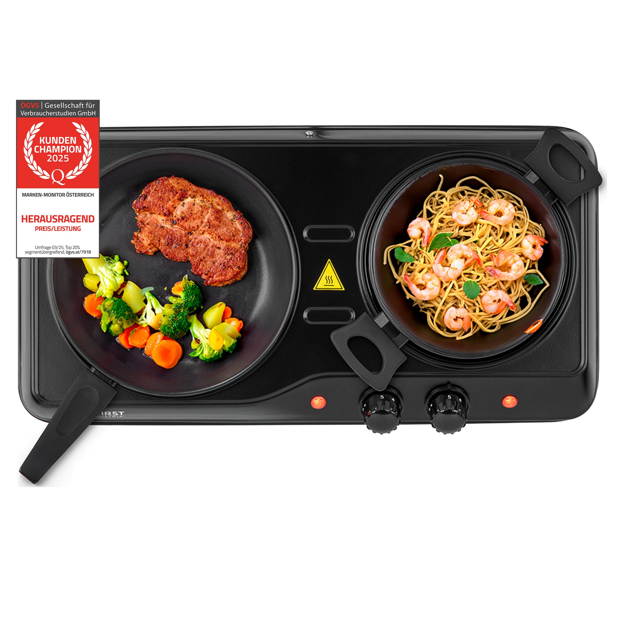 Infrarot-Doppelkochplatte 2000W, Glaskeramik, 19/16,5 cm