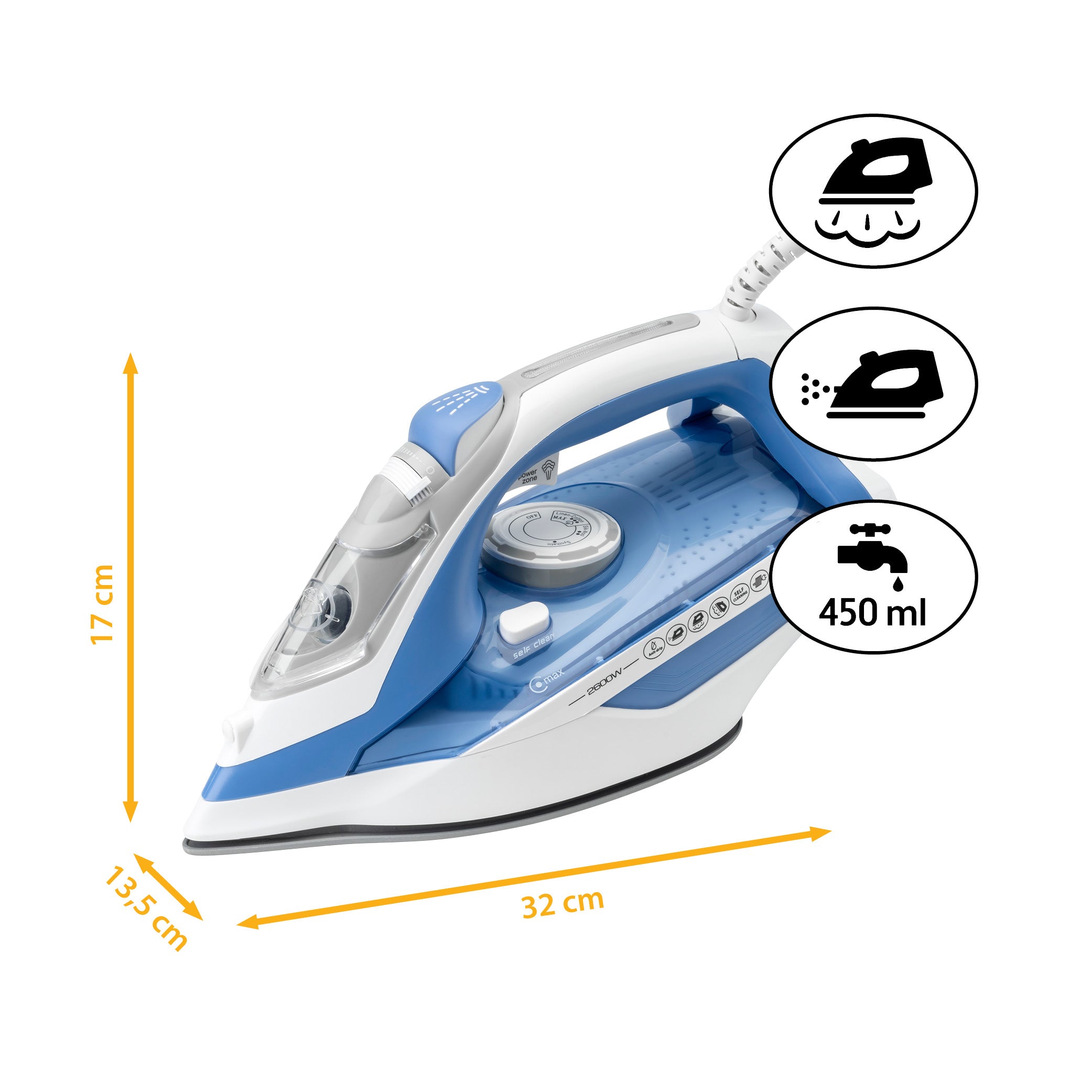 Dampfbügeleisen, verstellbare Dampfstärke & vertikaler Dampfstoß