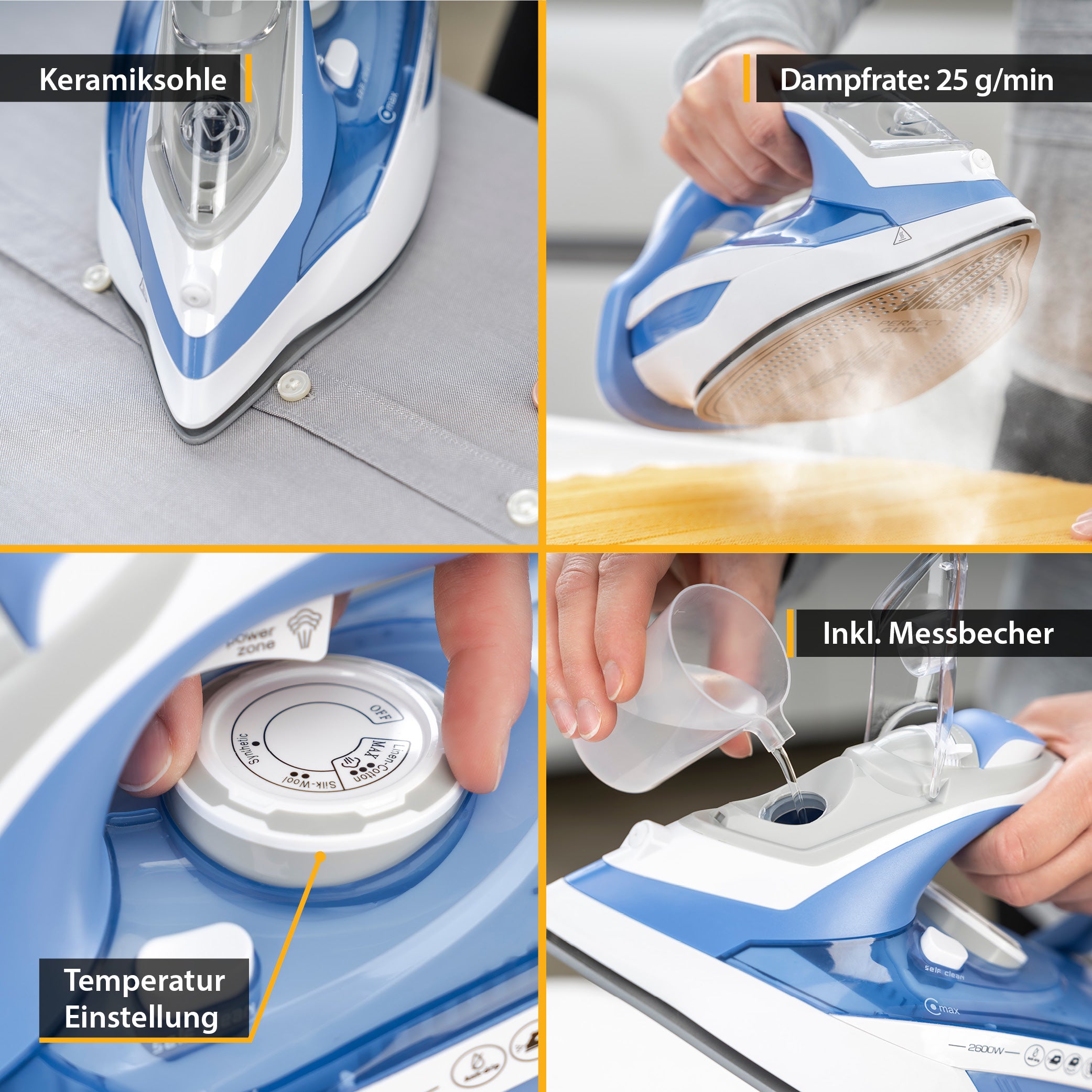 Dampfbügeleisen, verstellbare Dampfstärke & vertikaler Dampfstoß