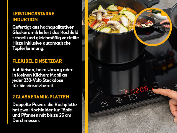 Doppel-Induktionskochplatte 3500 W, Touch-Bedienung, mit Timer