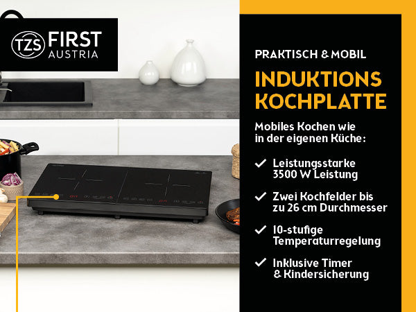 Doppel-Induktionskochplatte 3500 W, Touch-Bedienung, mit Timer