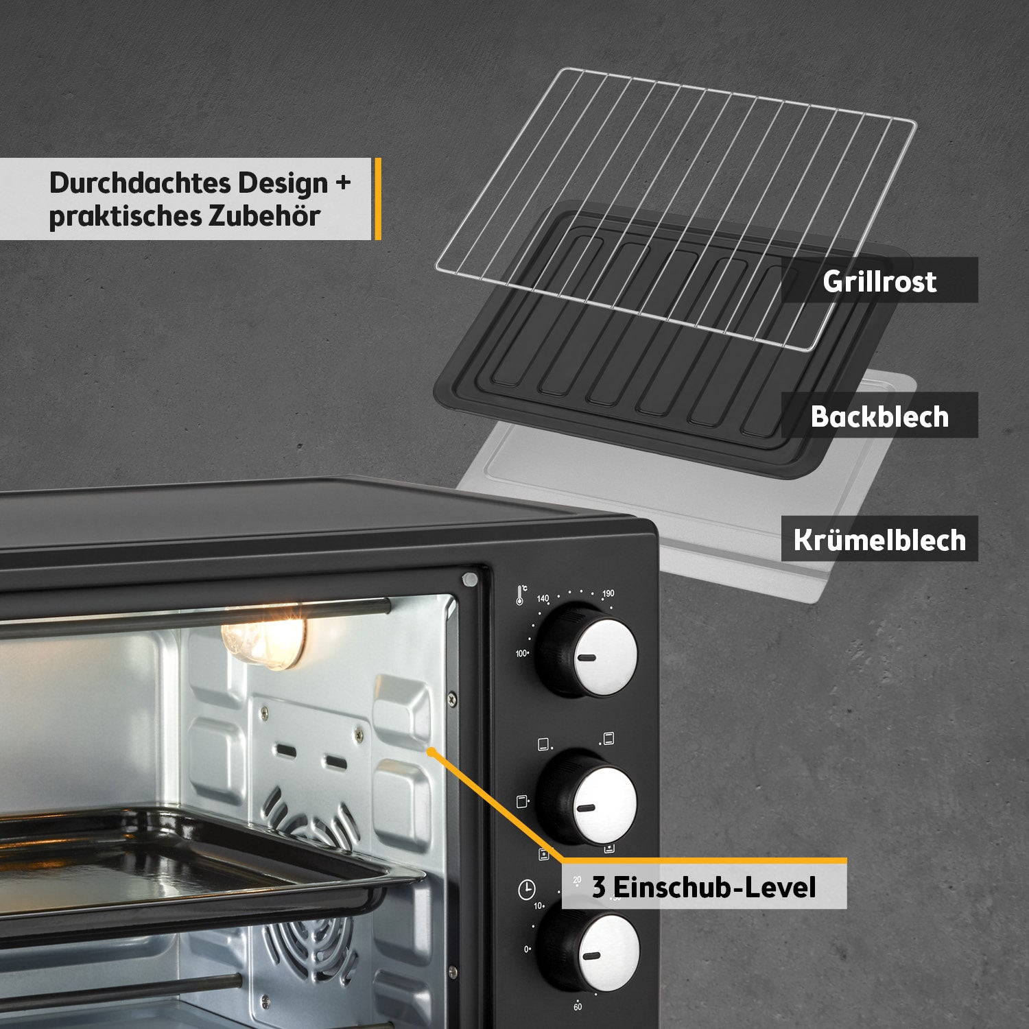 Mini-Backofen 20L mit Umluft, platzsparend