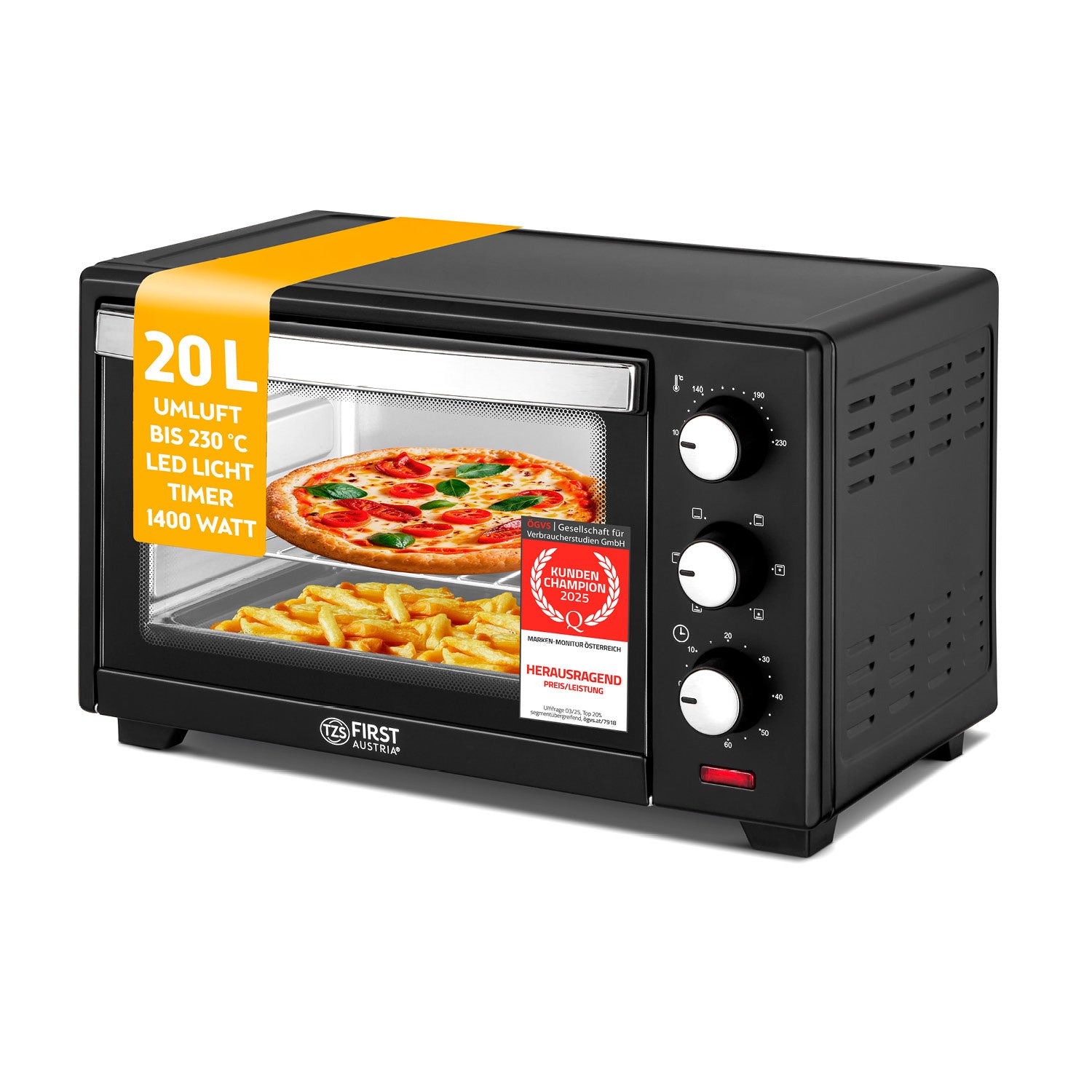 Mini-Backofen 20L mit Umluft, platzsparend