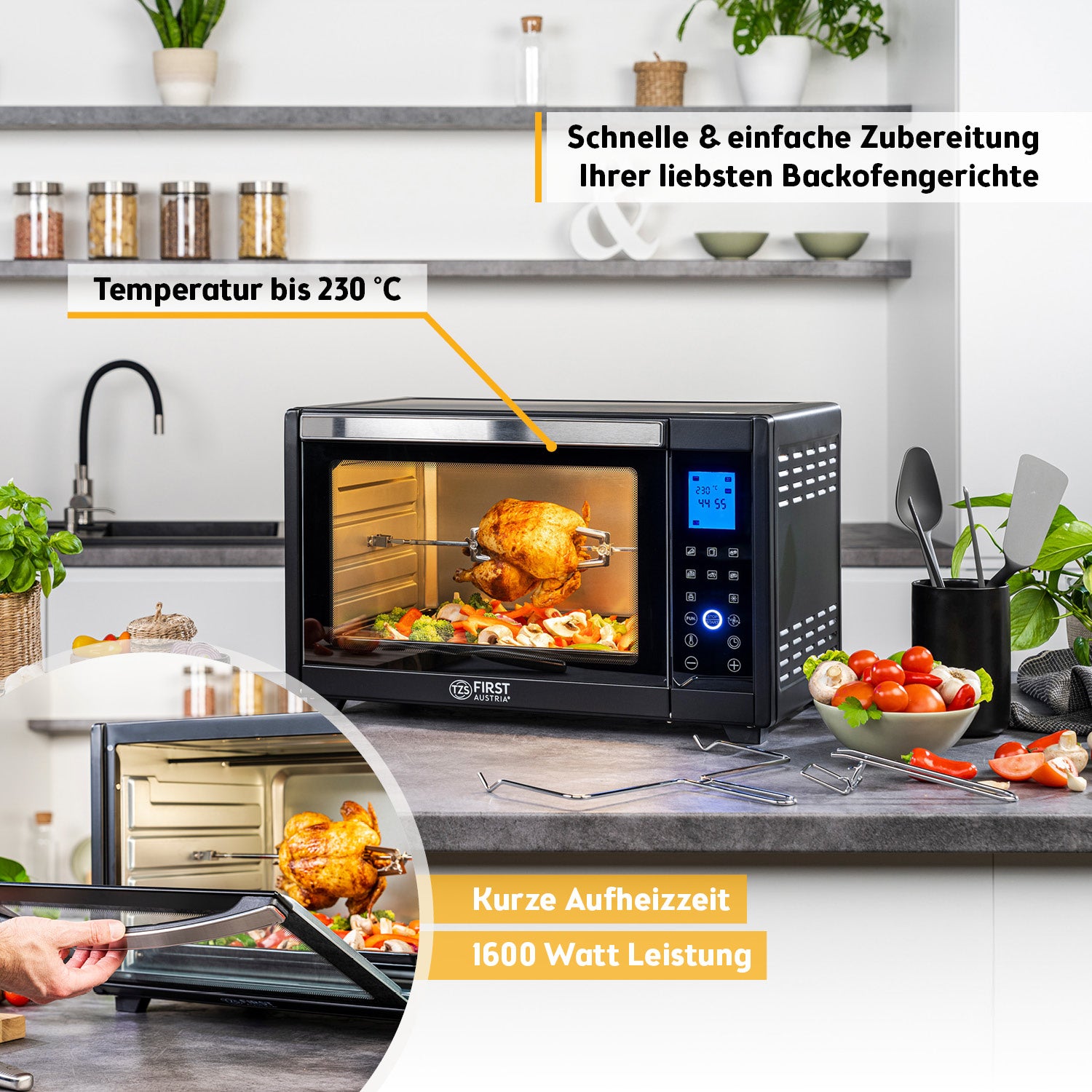 Mini-Backofen 30L mit Umluft & Drehspieß