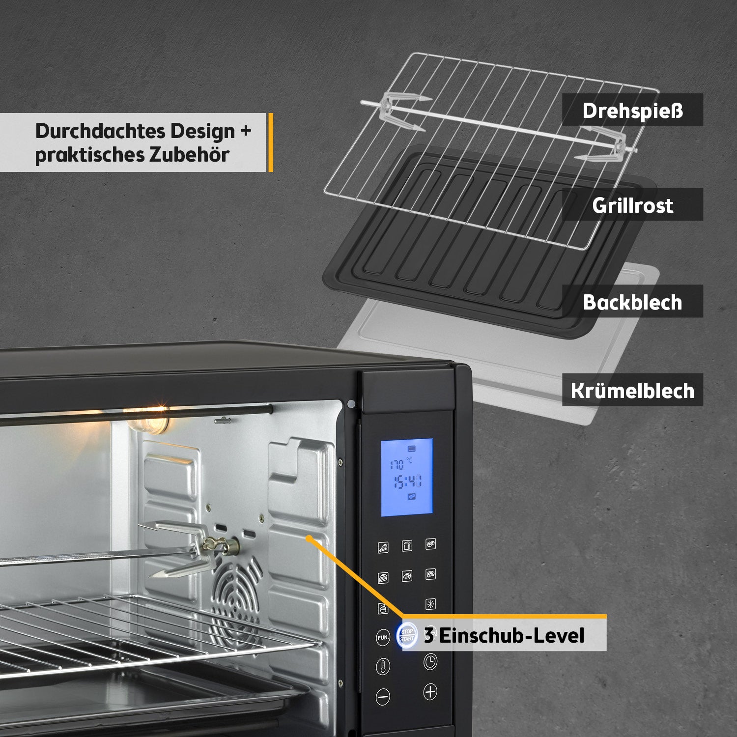 Mini-Backofen 30L mit Umluft & Drehspieß