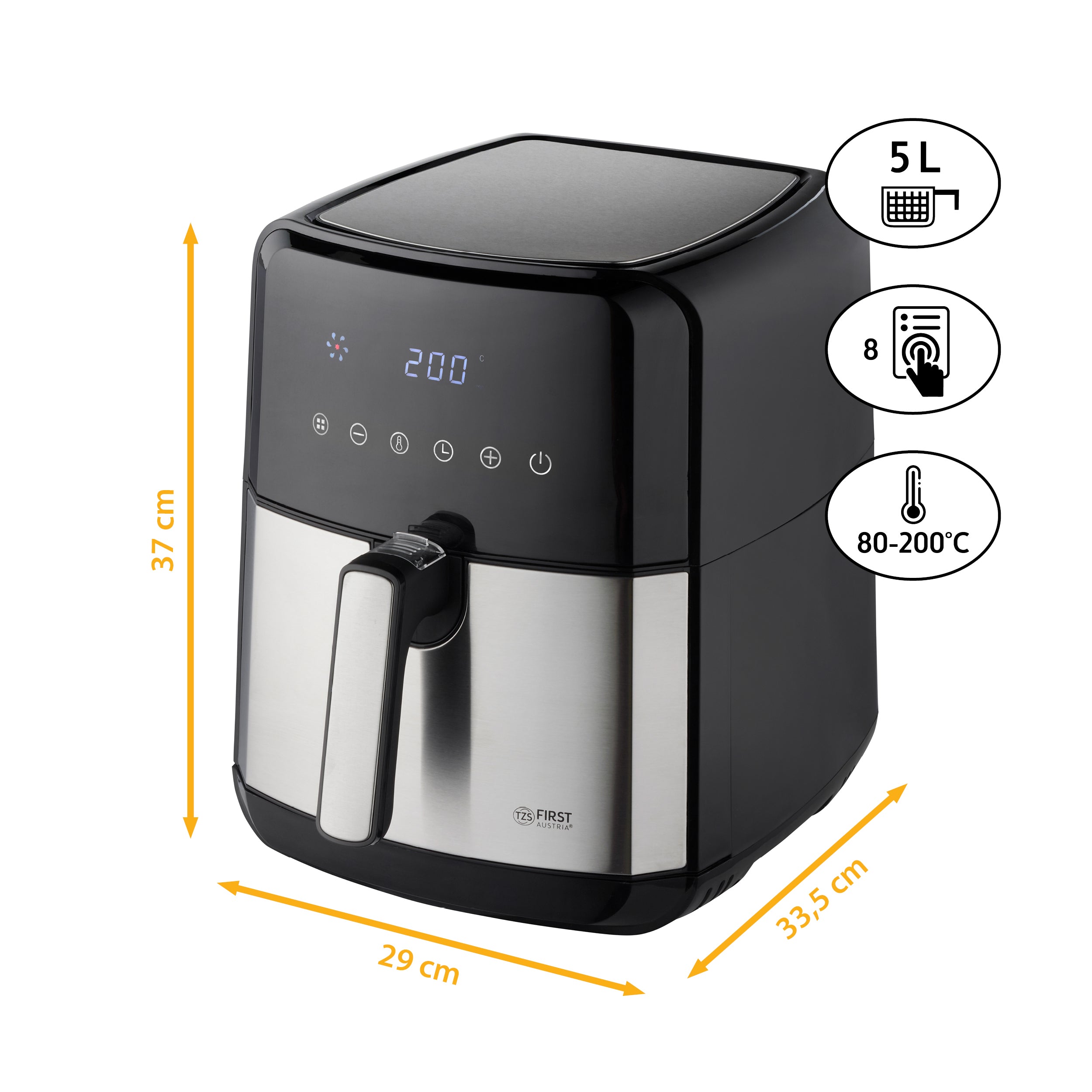 XL Fritteuse, 5L, Antihaft-Edelstahlkorb, Airfryer, Digital