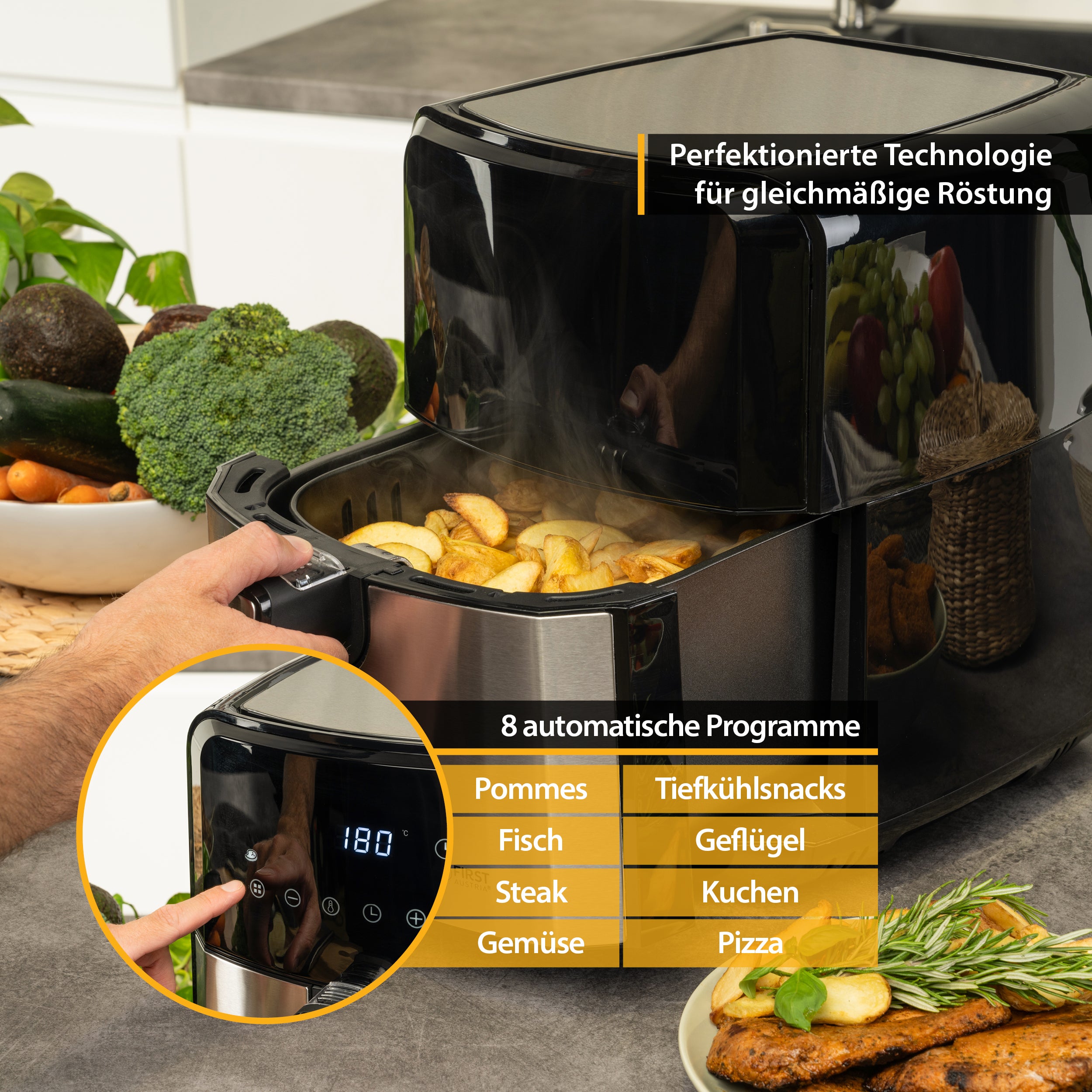 XL Fritteuse, 5L, Antihaft-Edelstahlkorb, Airfryer, Digital