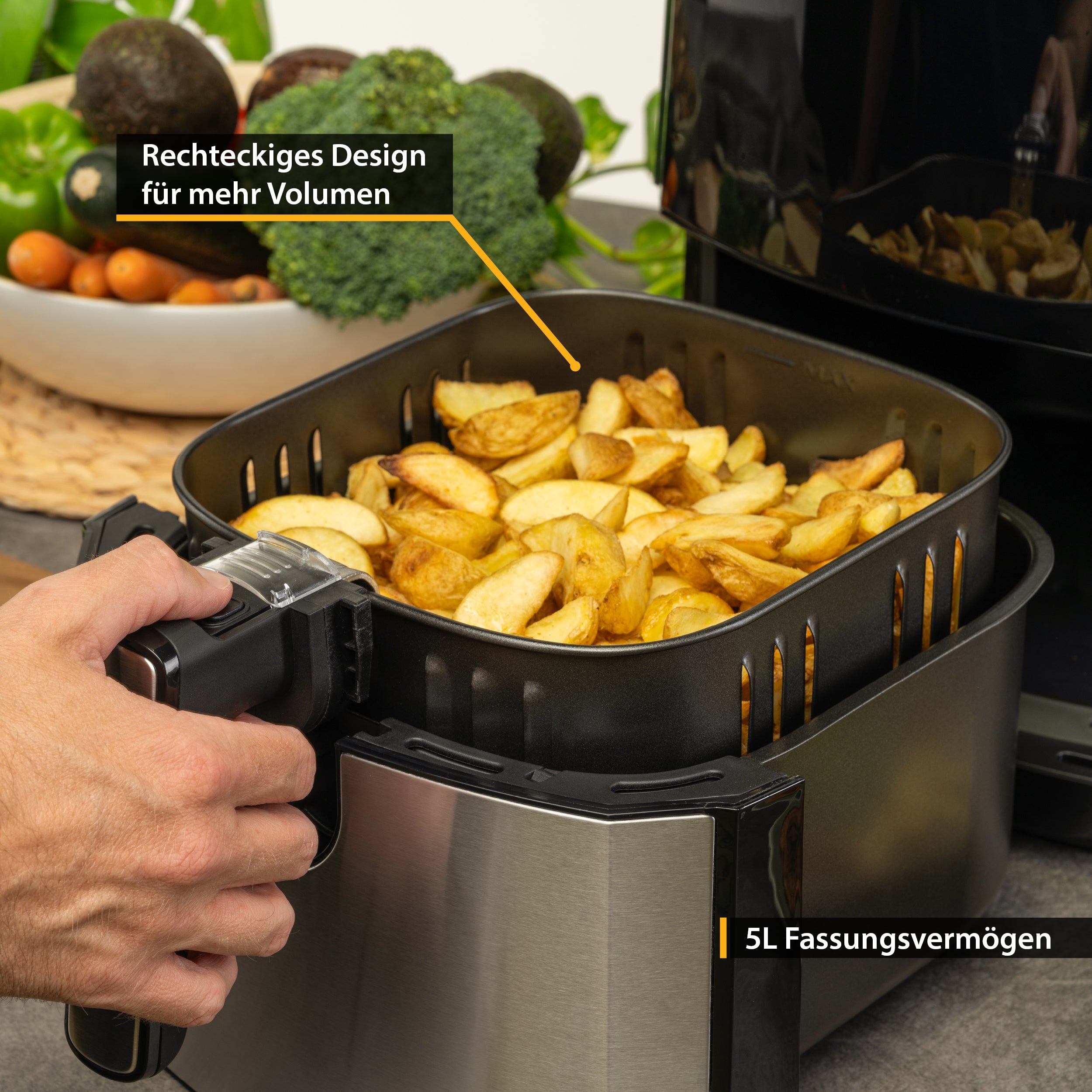 XL Fritteuse, 5L, Antihaft-Edelstahlkorb, Airfryer, Digital