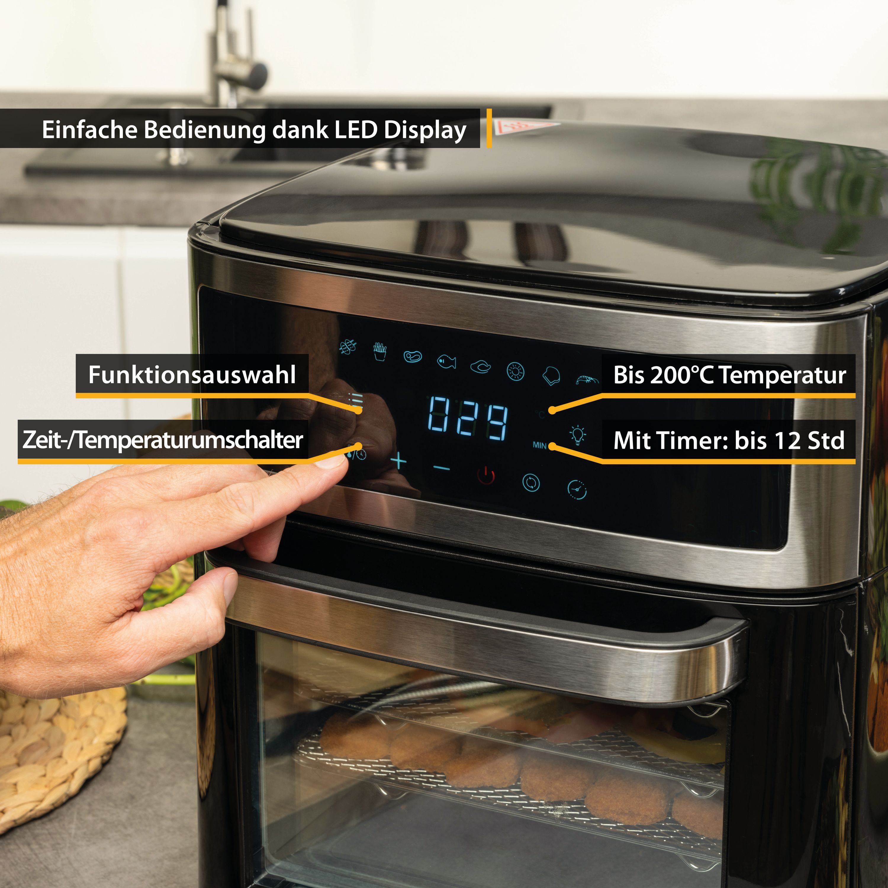 Heißluftofen 13L, Minibackofen, Airfryer XXL, Dürren, Umluft, ohne Öl