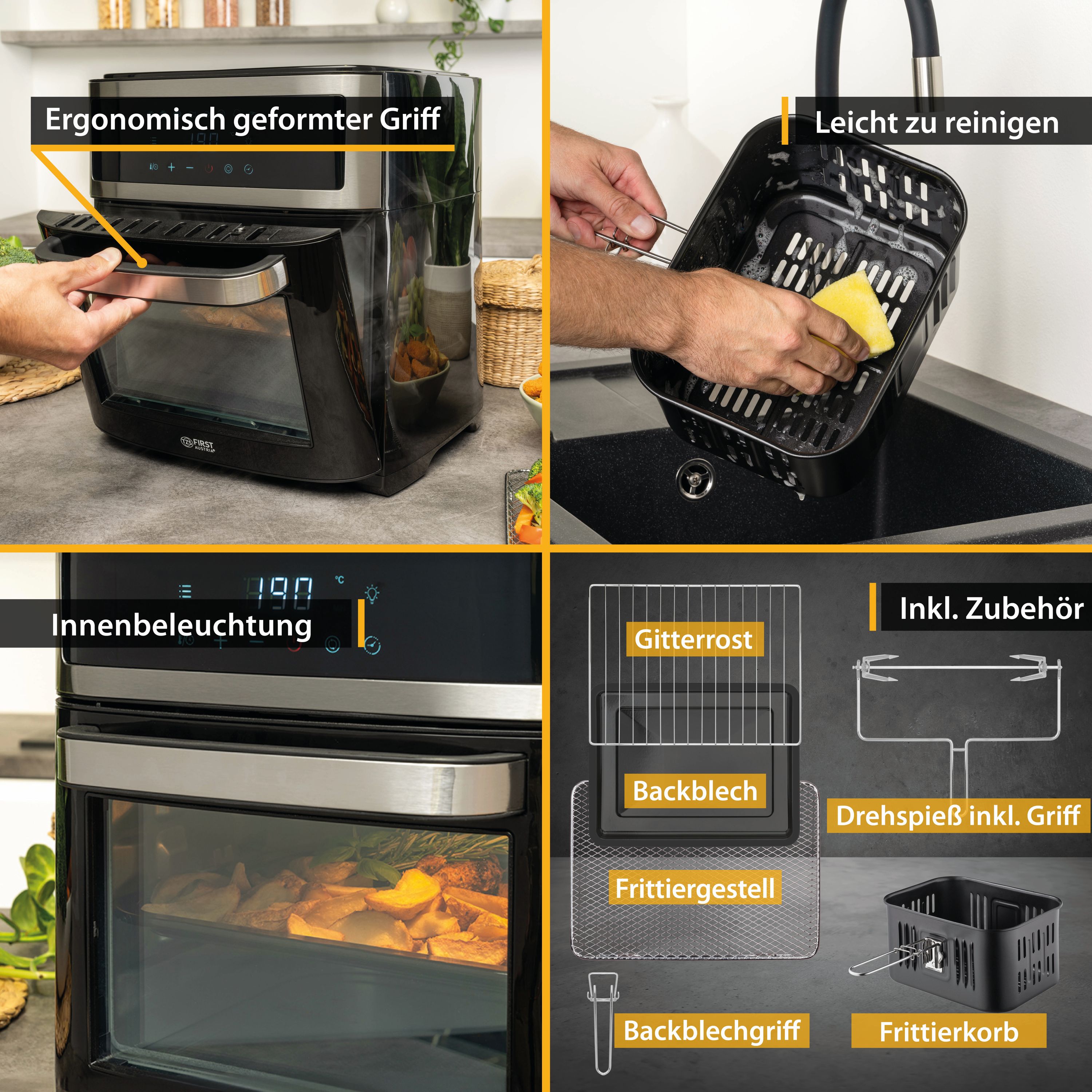 Heißluftofen 13L, Minibackofen, Airfryer XXL, Dürren, Umluft, ohne Öl