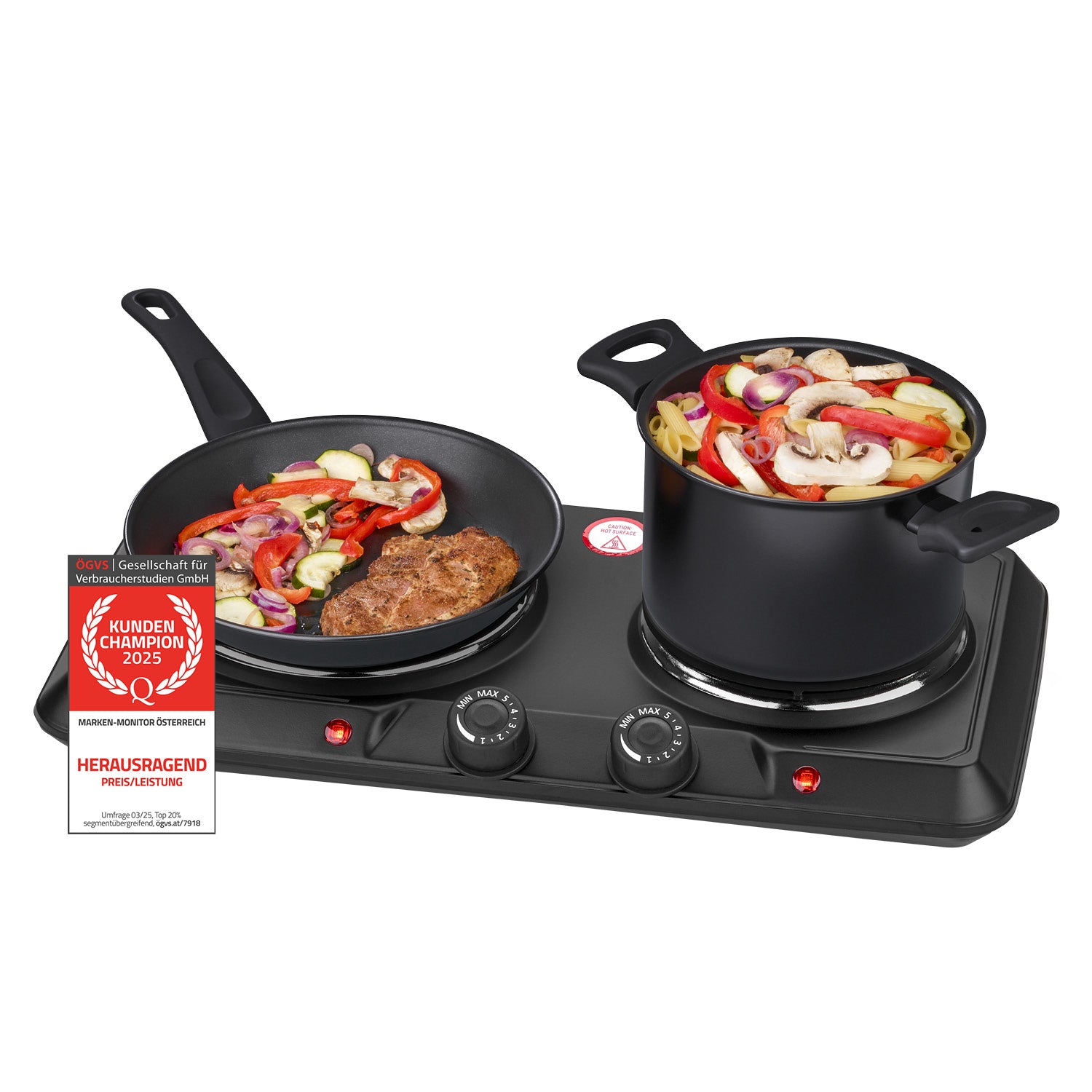 Double Hot Plate 2500W, Mobile & Powerful - White