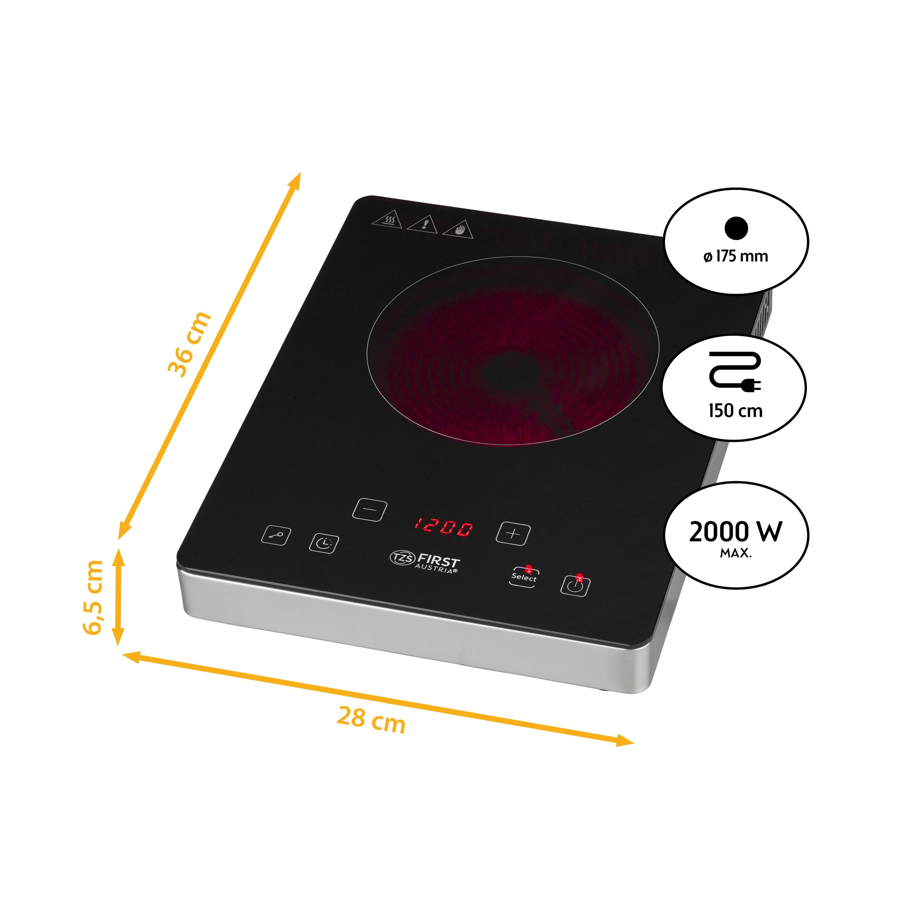 Infrarot Einzelkochplatte 2000 W, Touch-Bedienung, mobil