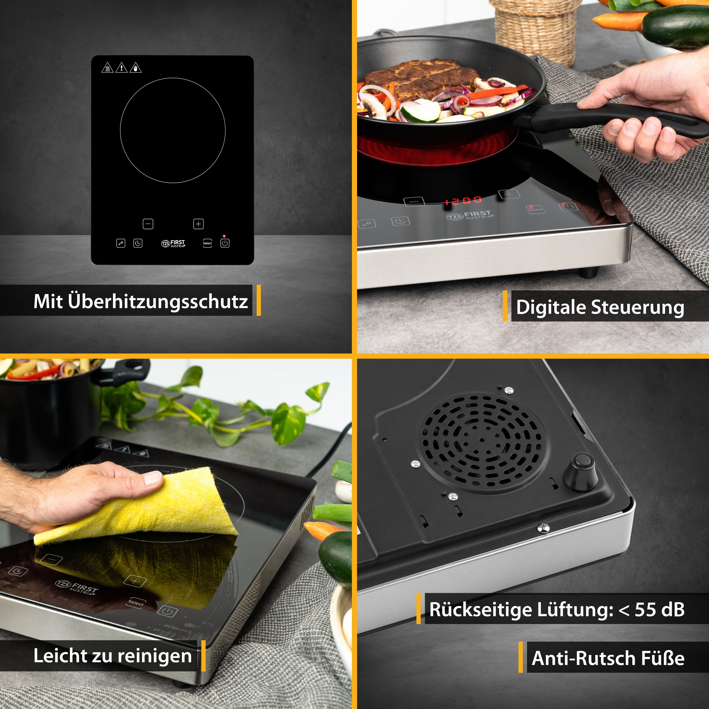 Infrarot Einzelkochplatte 2000 W, Touch-Bedienung, mobil