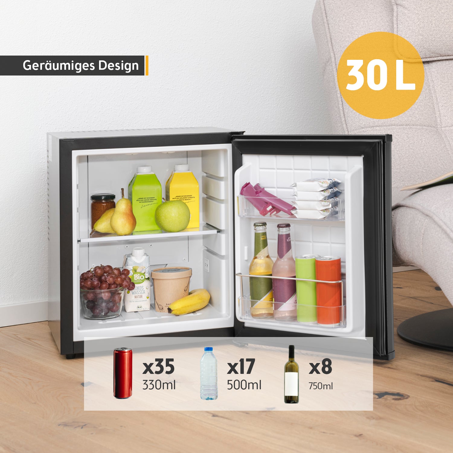 Minikühlschrank 30L Mattschwarz