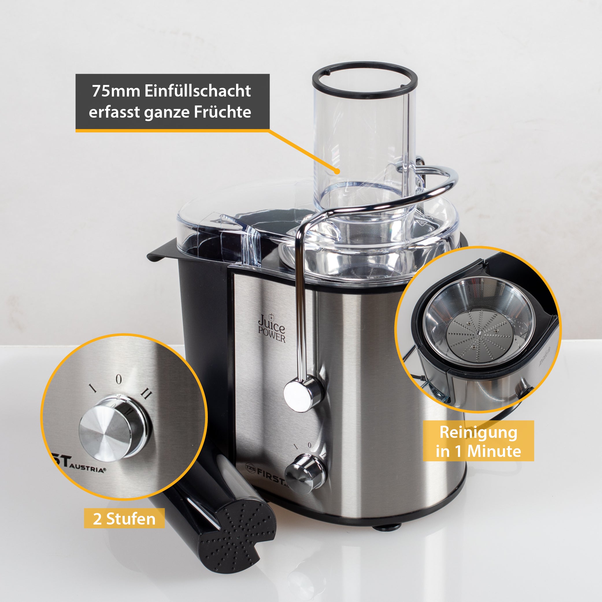Elektrische Saftpresse, mit 2 Geschwindigkeitsstufen & Drehschalter