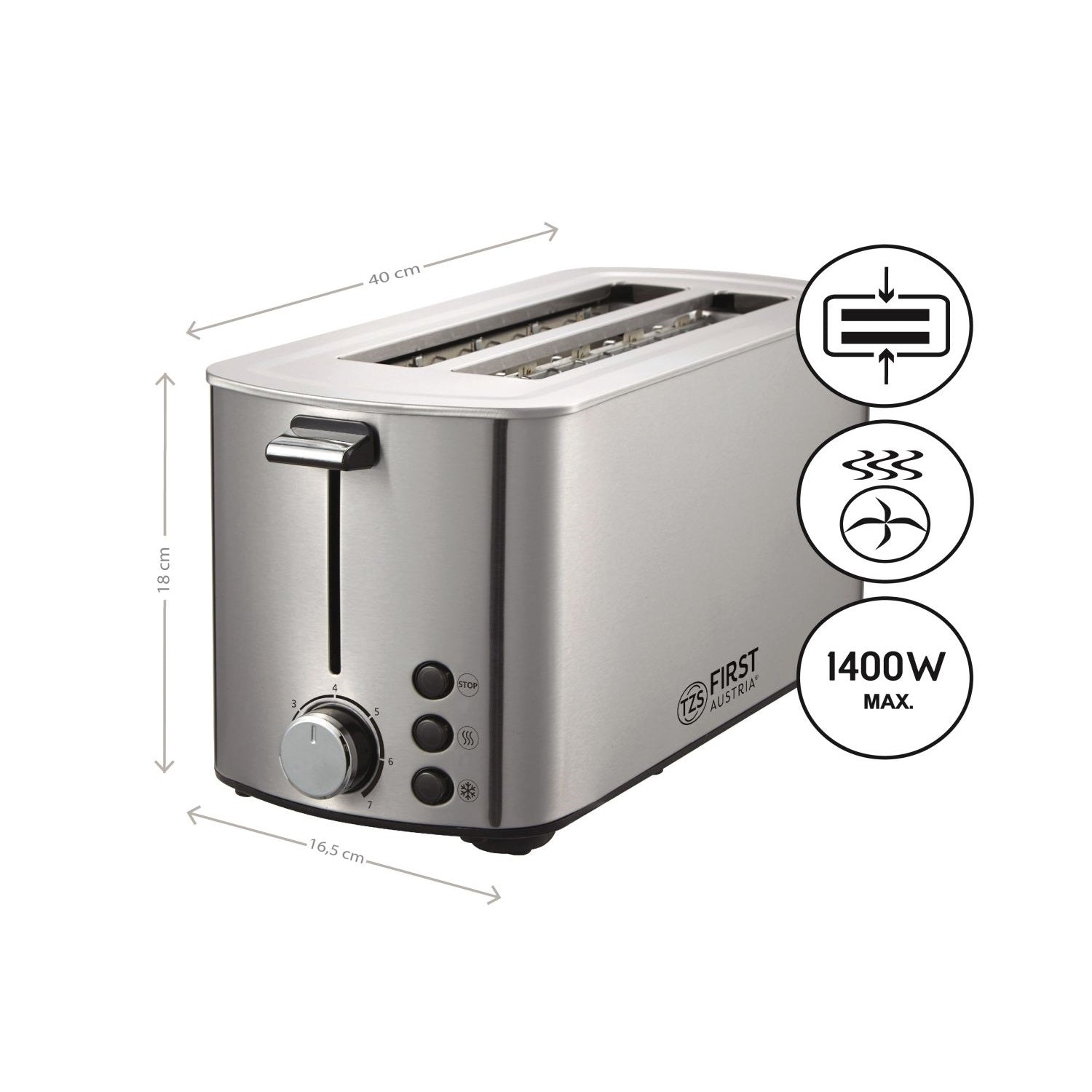 4-Scheiben Langschlitztoaster aus Edelstahl mit XL-Schächten