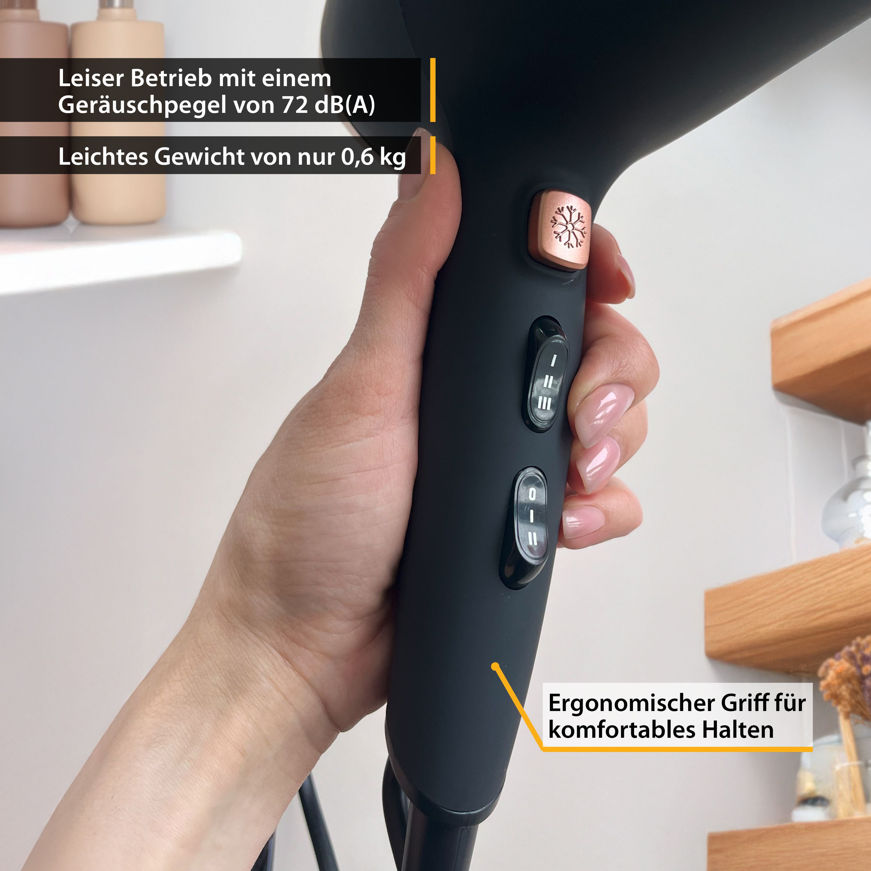 2200W, Ionen, schonendes Styling, 3 Heiz- und 2 Gebläsestufen