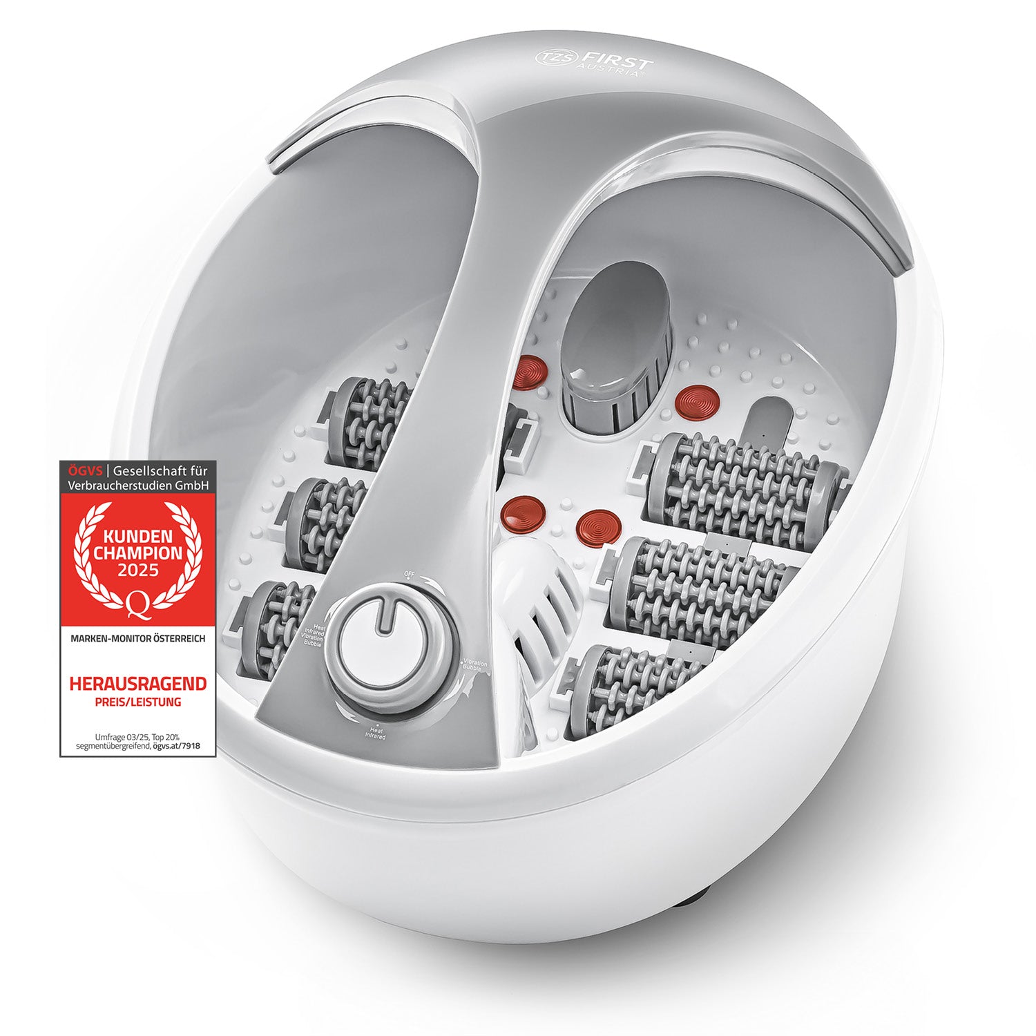 Fußsprudelbad klappbar 450 W, Massagerollen - weiß