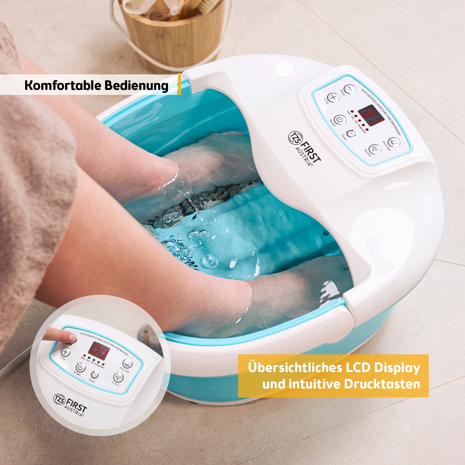 Fußsprudelbad klappbar 450 W, Massagerollen - türkis