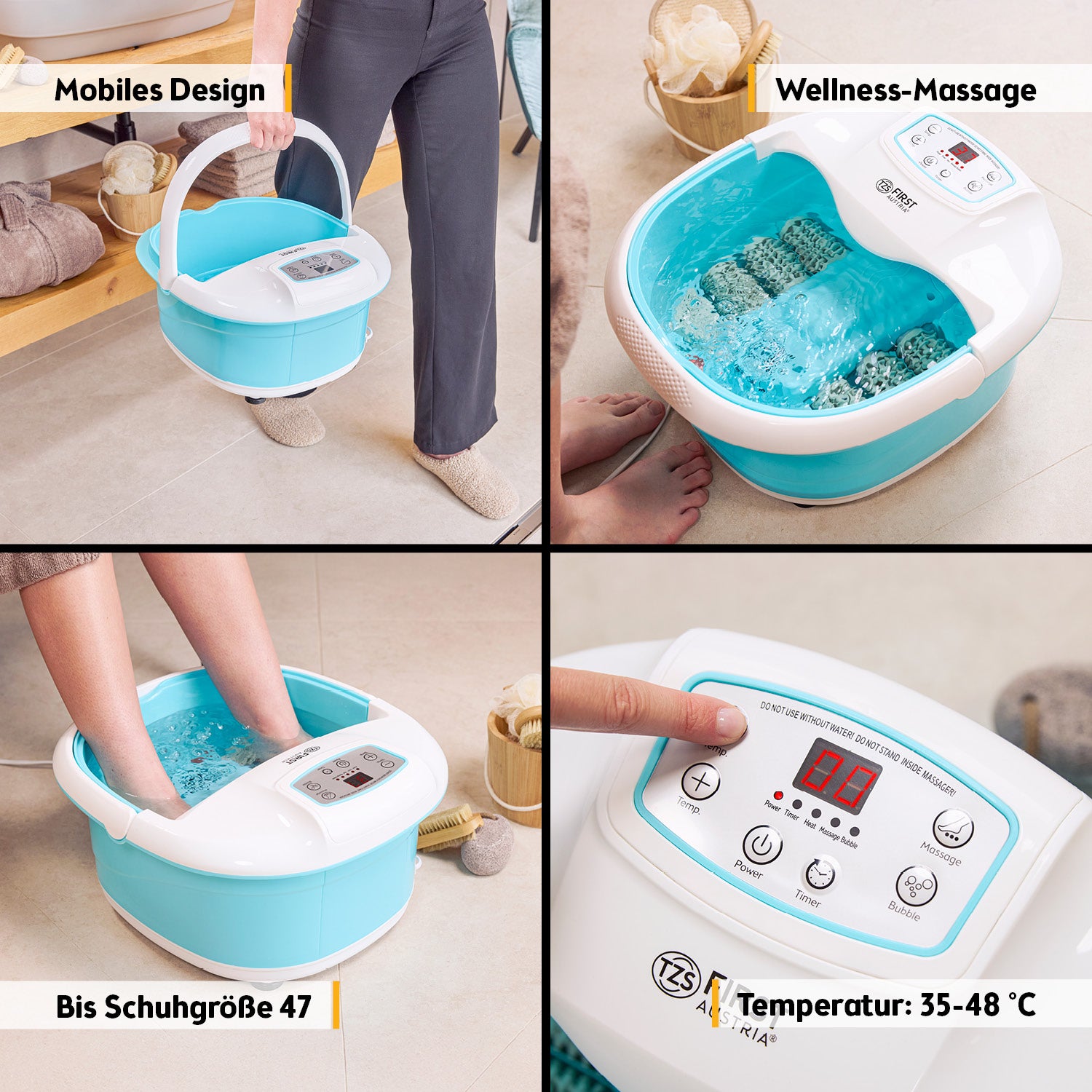 Fußsprudelbad klappbar 450 W, Massagerollen - türkis