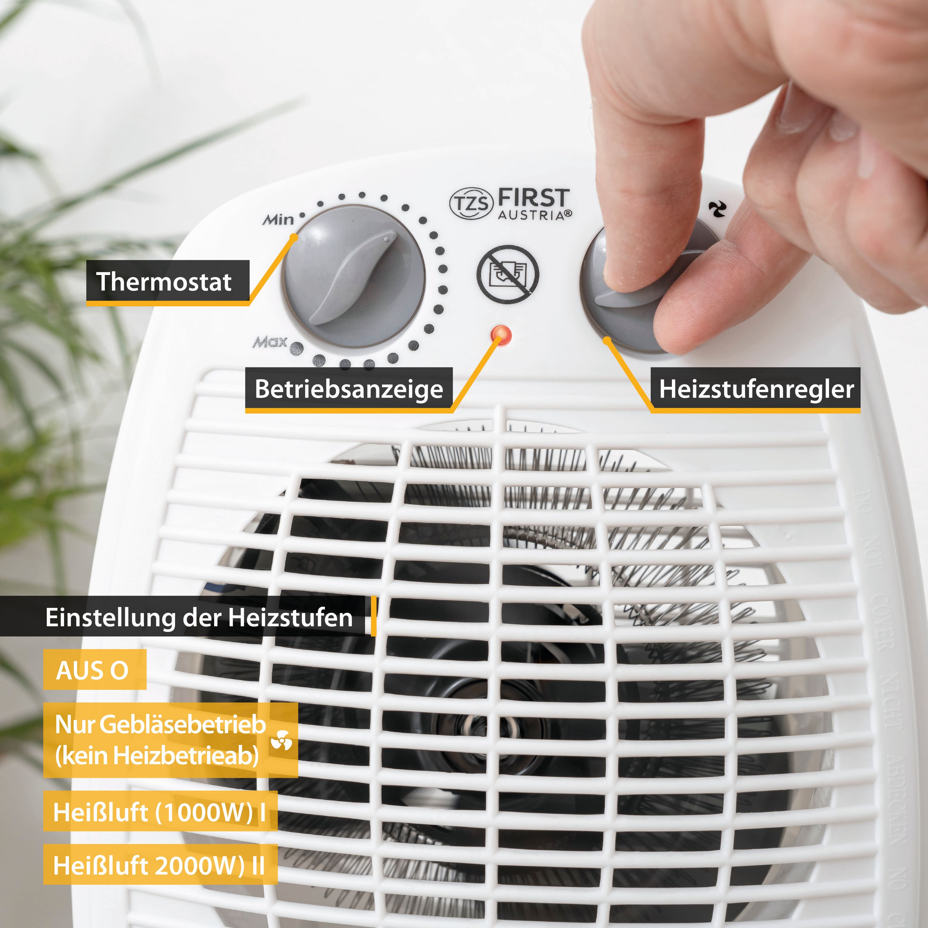 Heizlüfter mit Kaltluftventilator, Thermostat, Überhitzungsschutz