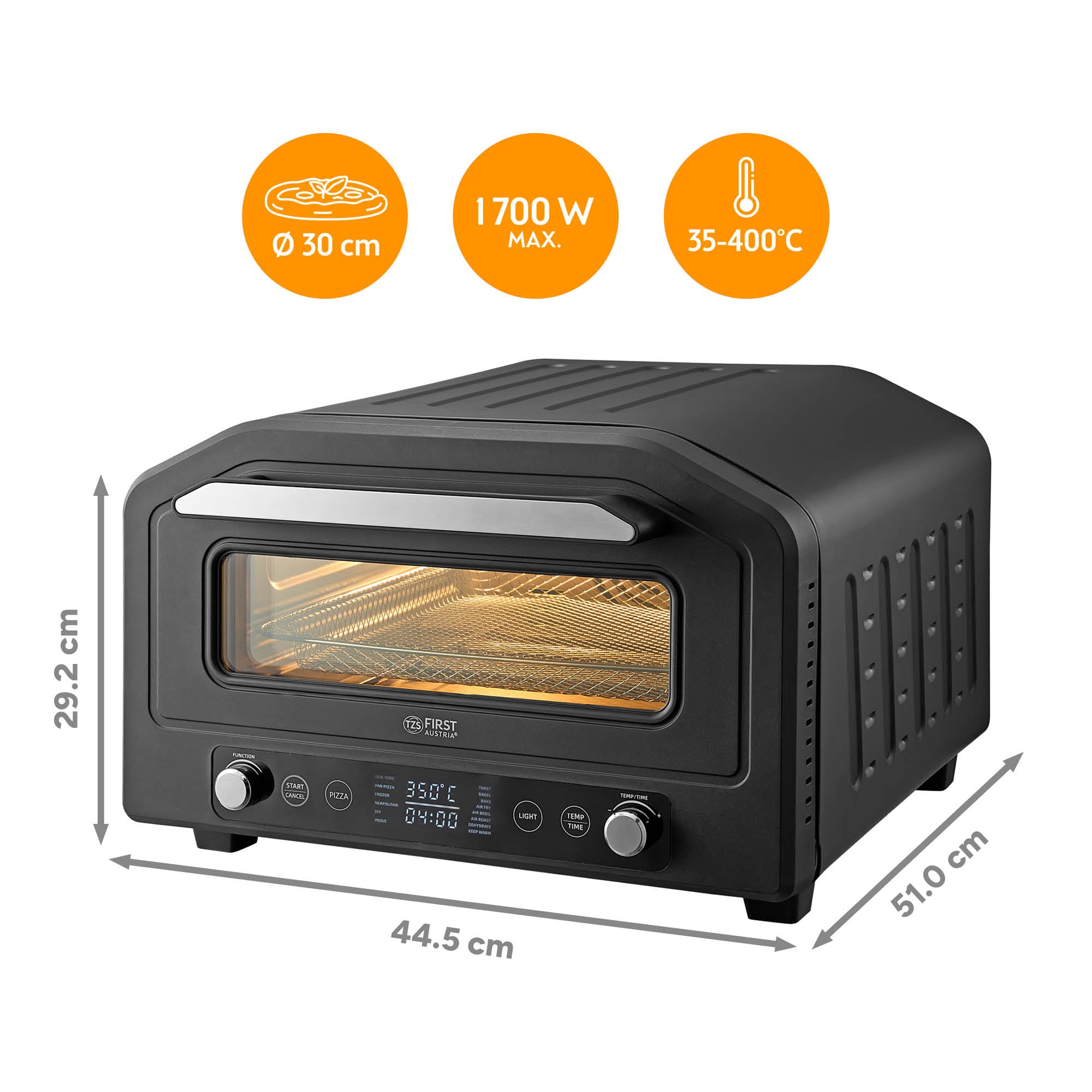 Pizza oven, 18L, 6 Pizza programs, Digital control panel