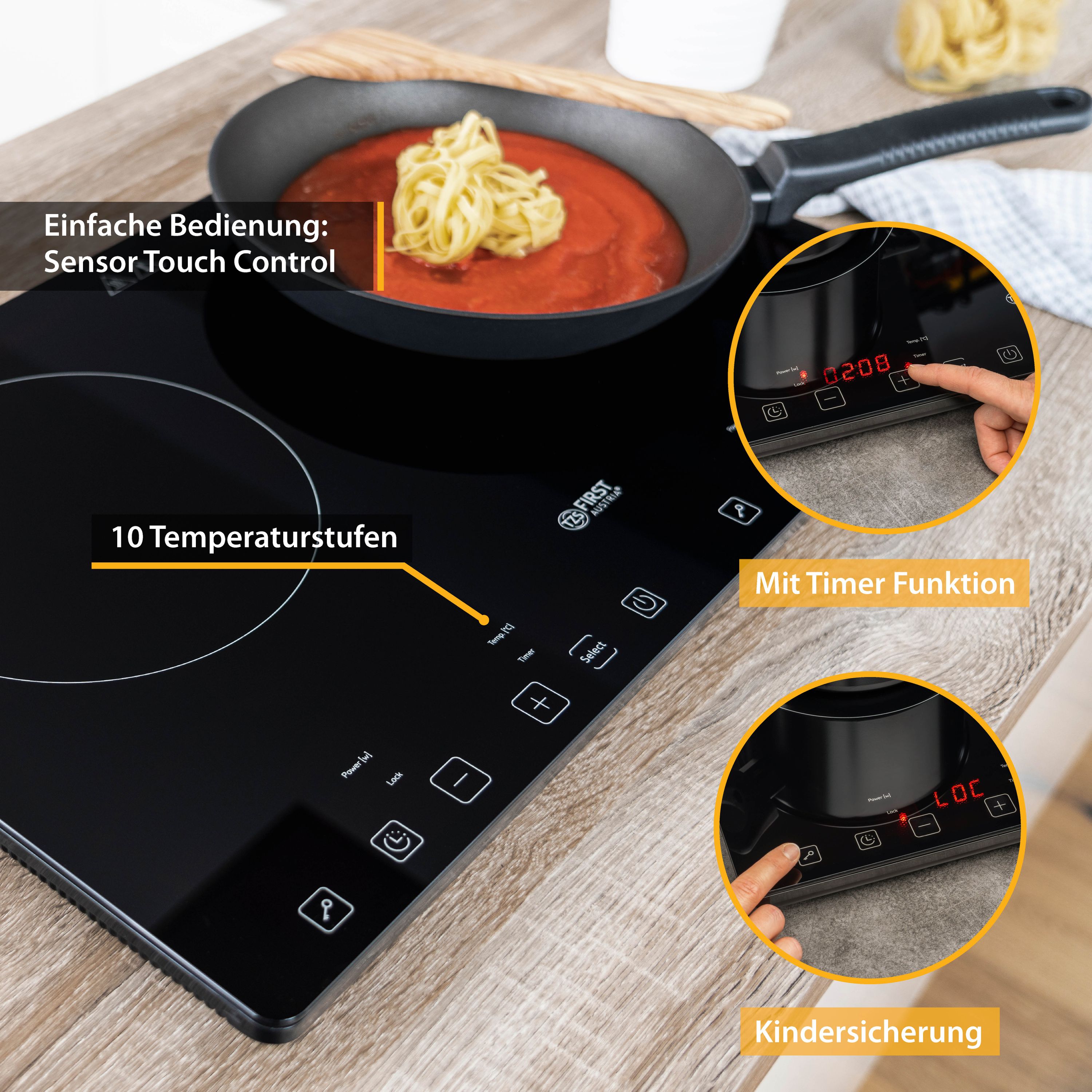 Induktions-Doppelkochplatte 2 × 210 mm, digital & kompakt