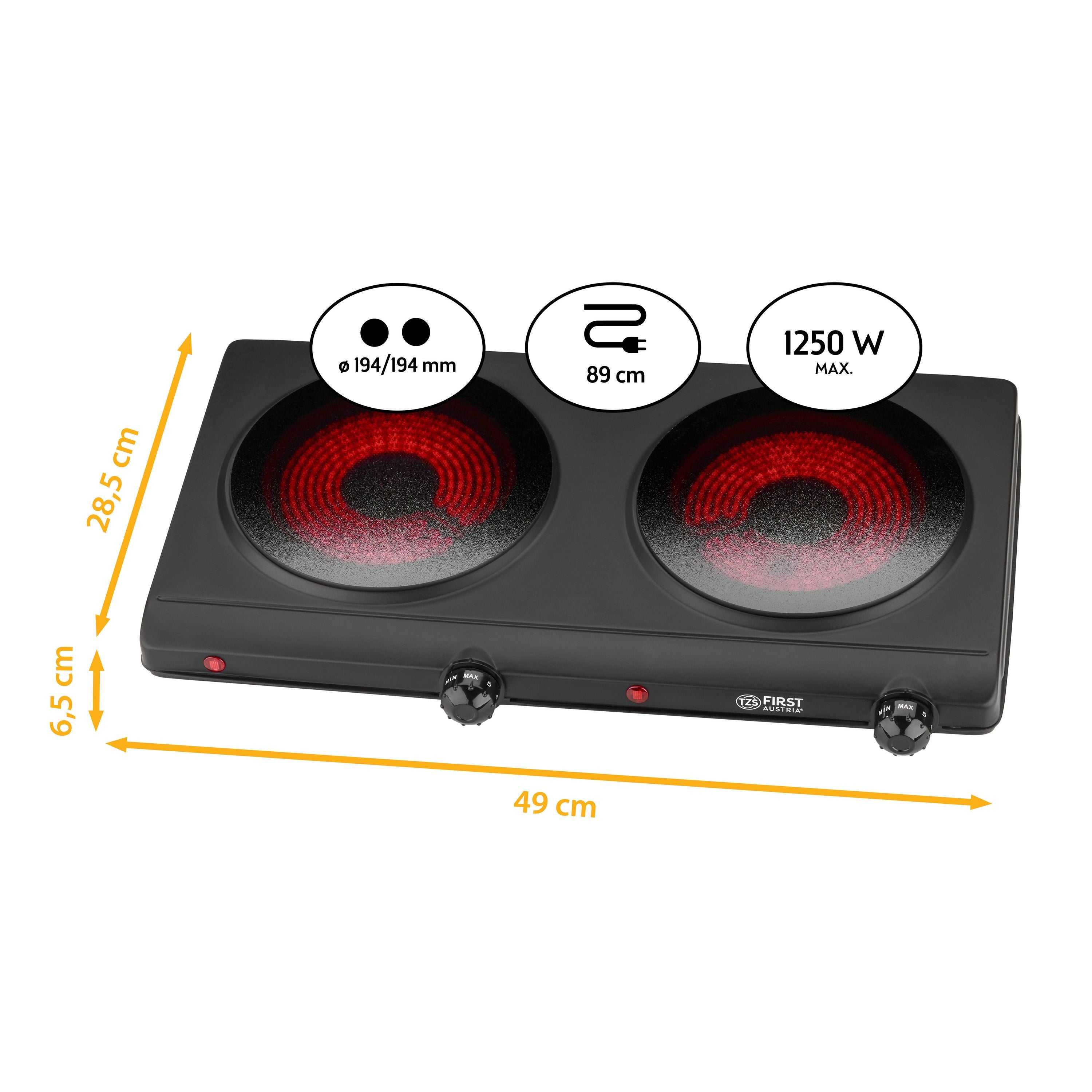 Infrarot-Doppelkochplatte 2500W, Kristallglas, 2×19,4 cm