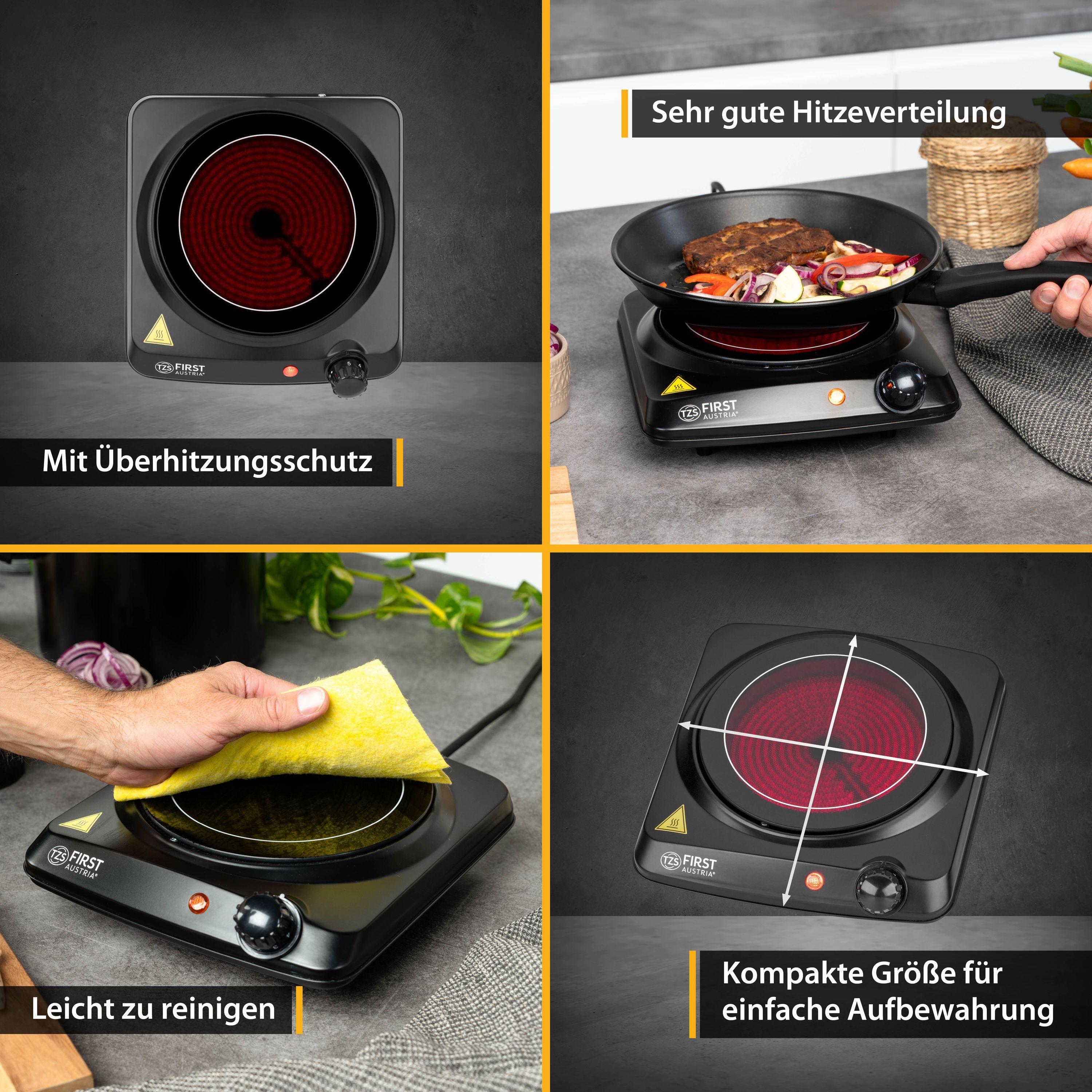 Einzelkochplatte 1200 W, Glaskeramik, mobil & energieeffizient