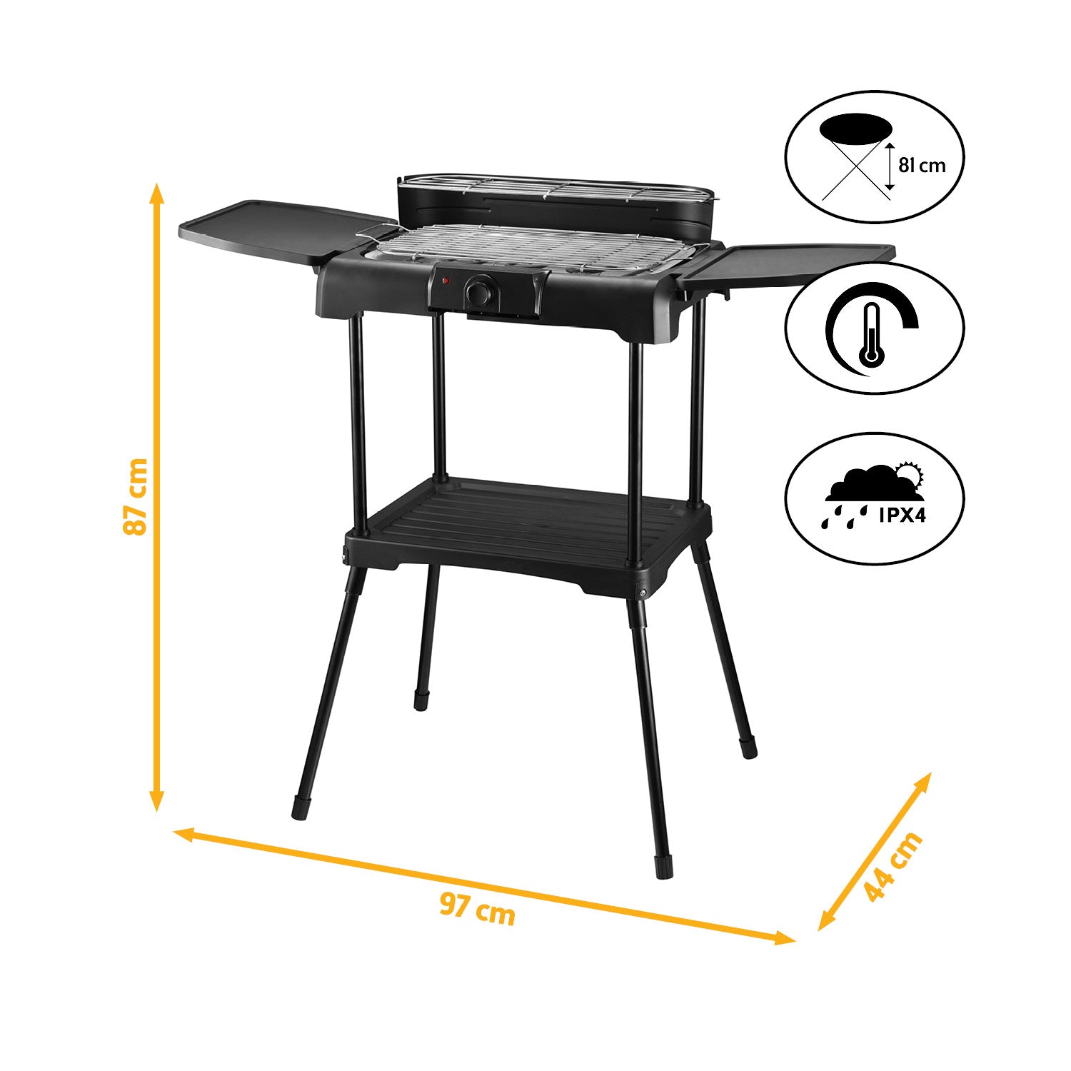 2-in-1 Elektrogrill Tisch- & Standgerät, 2.200 W, große Grillfläche, IPX4